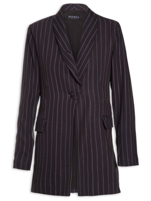 Blazer Feminino Lapela Reta Risca Giz - Preto