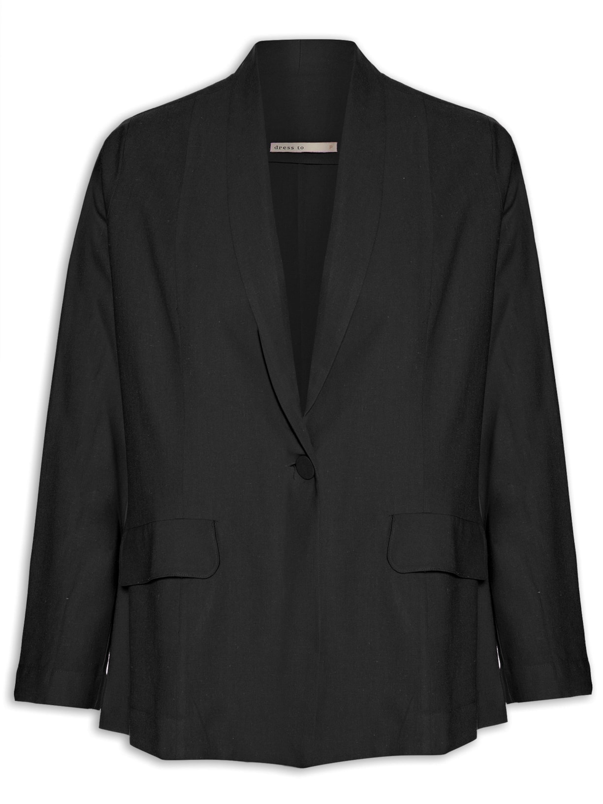 Blazer Feminino Linho Bolsos - Preto