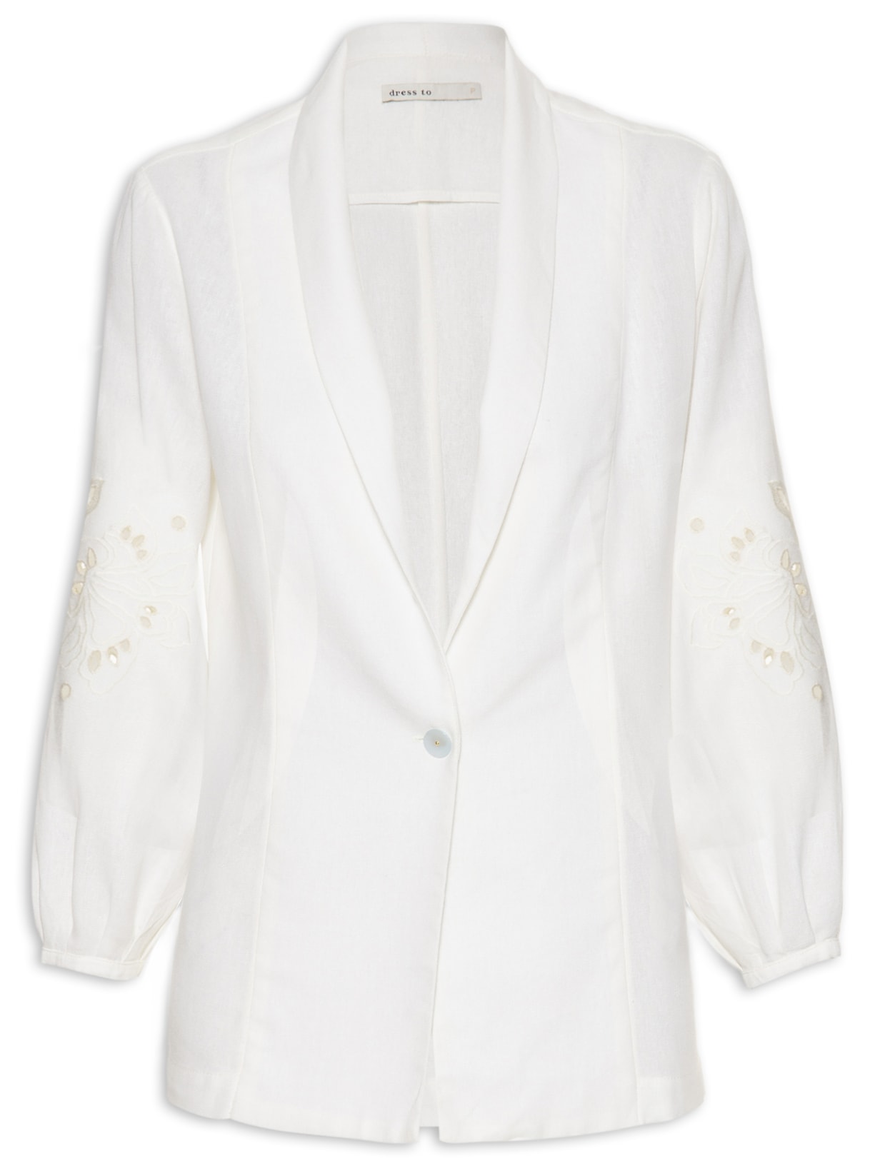 Blazer Feminino Linho Bordado Richelieu - Branco