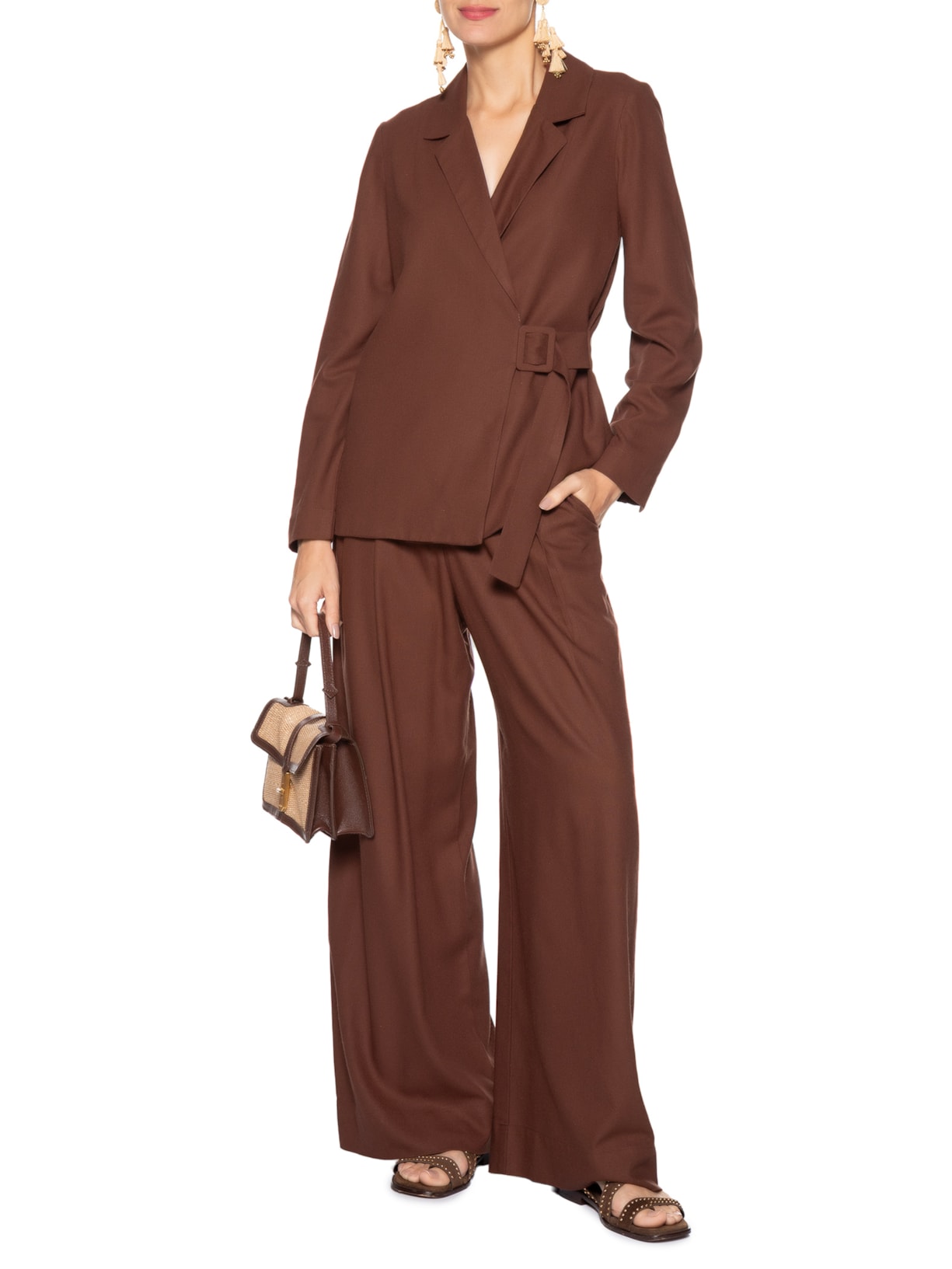 Blazer Feminino Linho Fivela Marrom Dress To