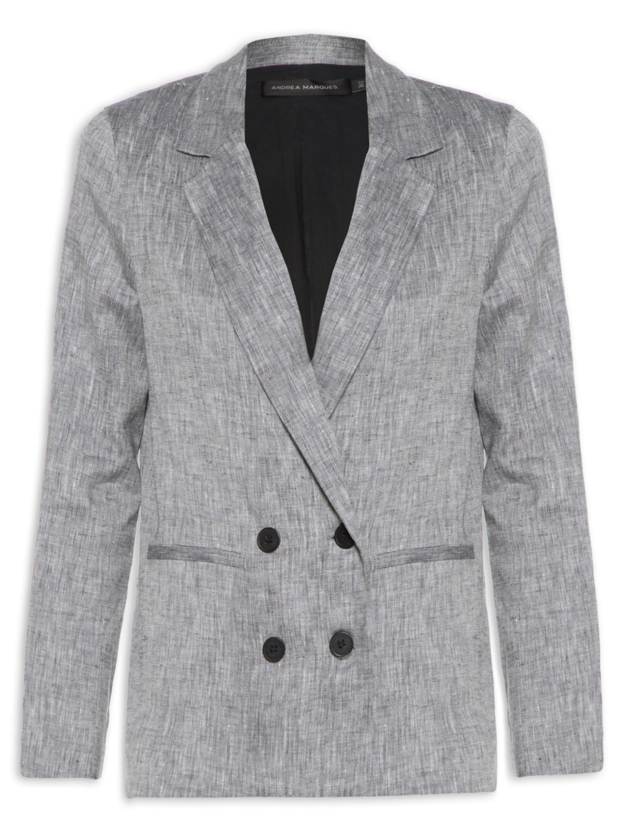 Blazer Feminino Linho Reto Transpasse - Cinza