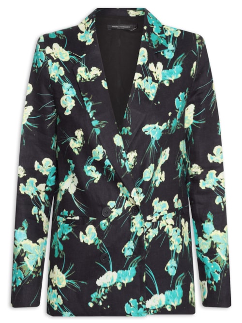 Blazer Feminino Linho Reto Transpasse - Preto