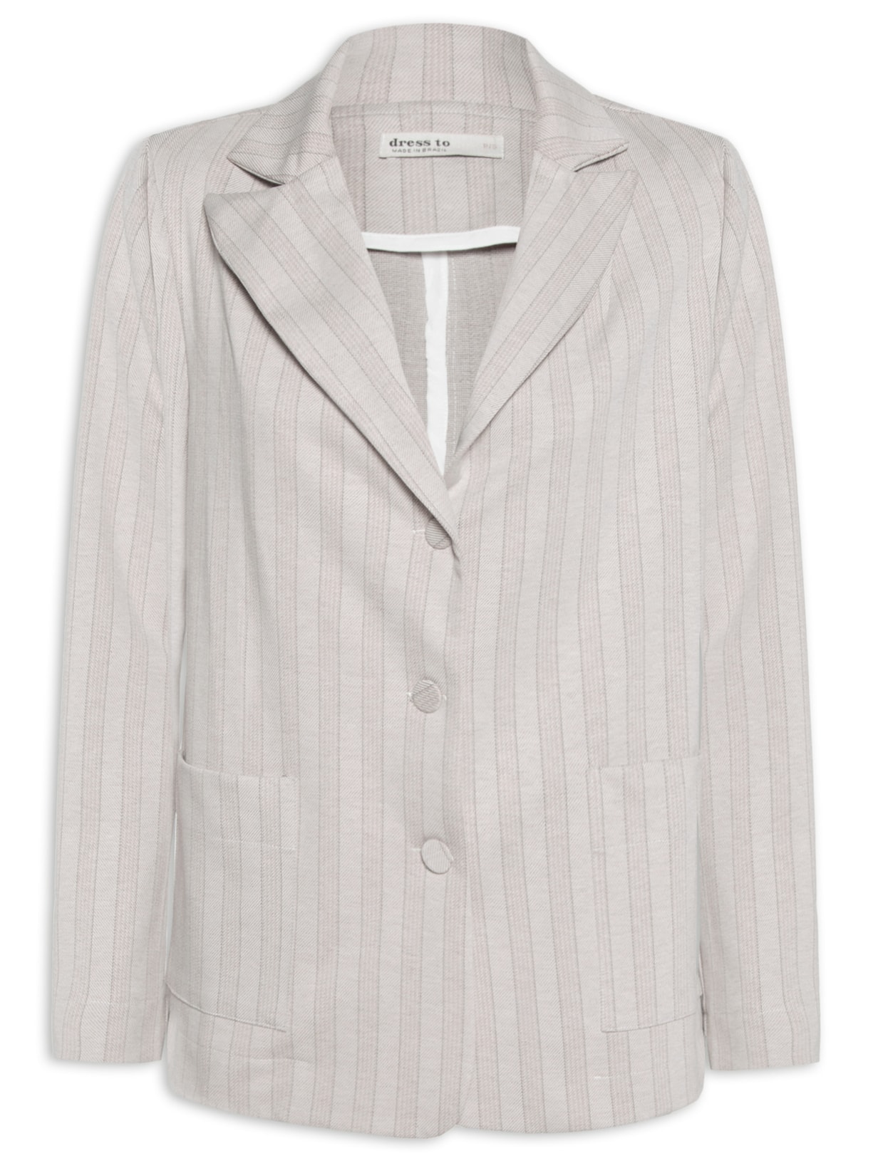 Blazer Feminino Malha Alfaiataria Estampa Listra - Cinza