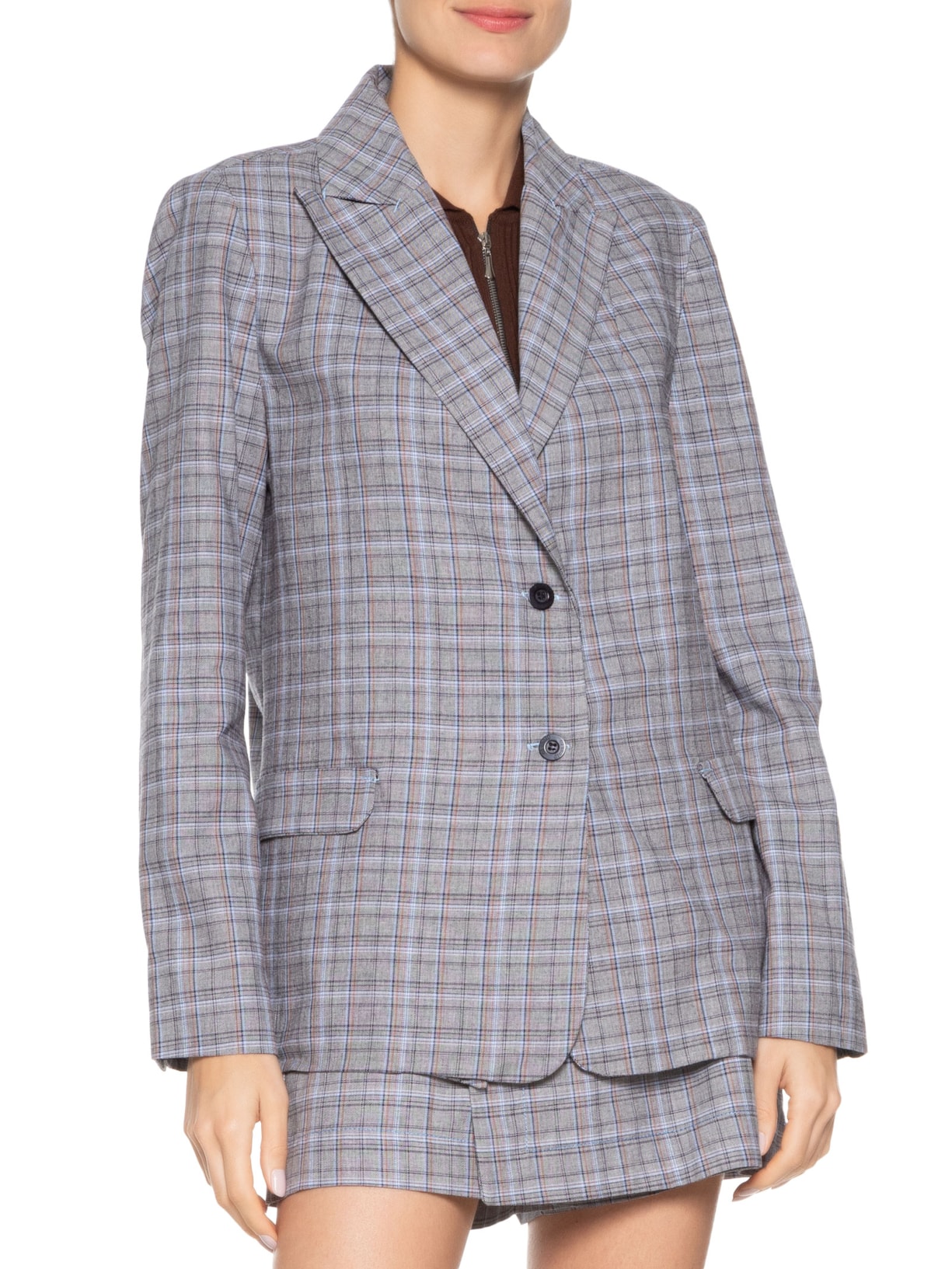 Blazer Feminino Oversized Alfaiataria Xadrez Cinza Dress To