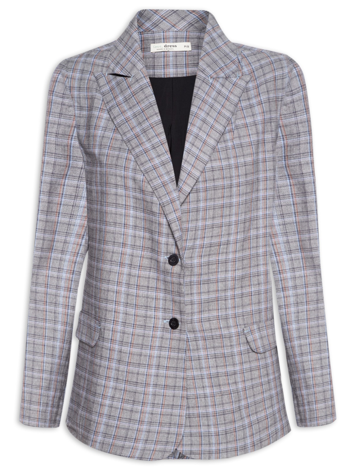 Blazer Feminino Oversized Alfaiataria Xadrez - Cinza