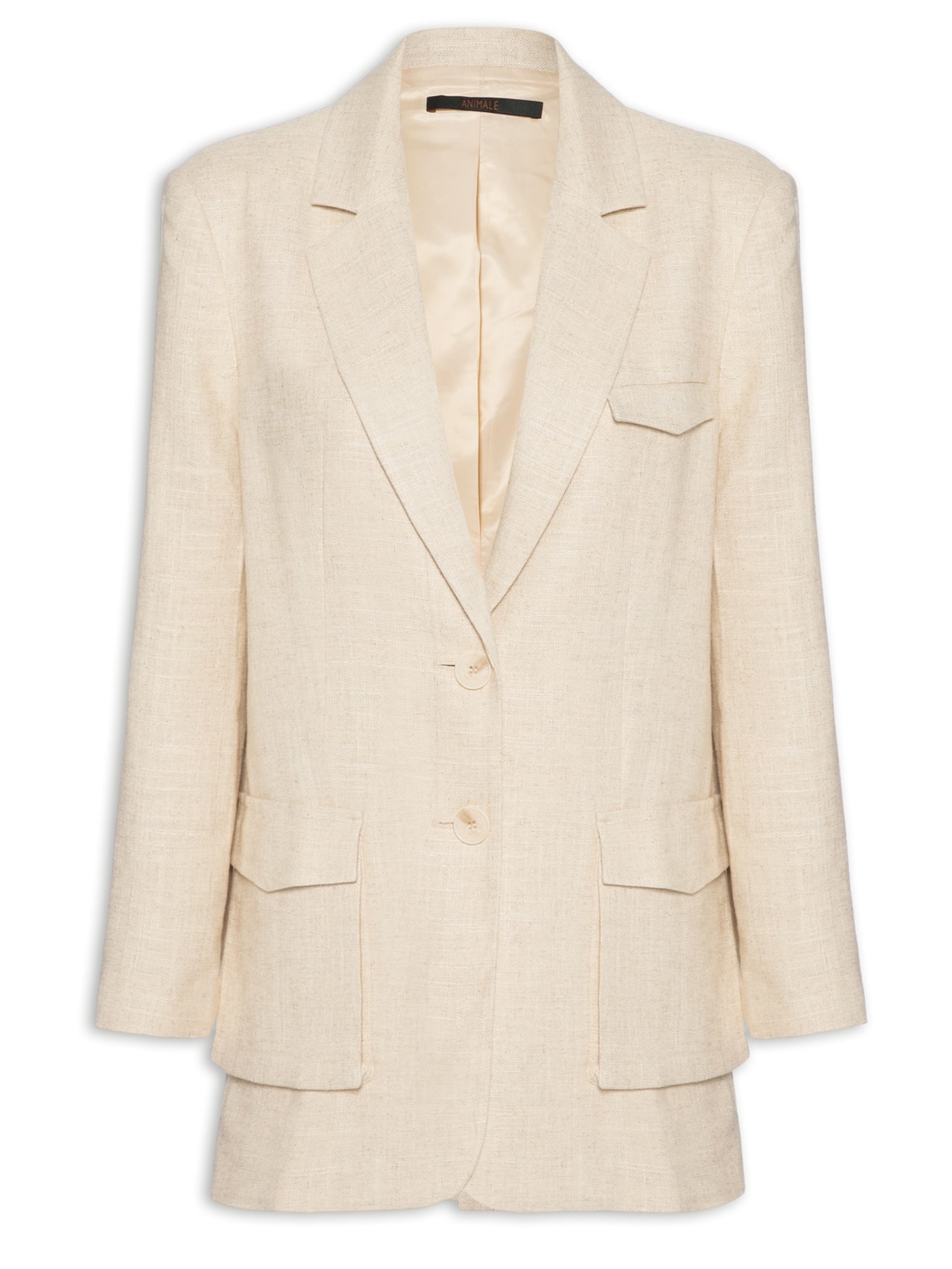 Blazer Feminino Oversized Com Bolsos Frontais - Bege