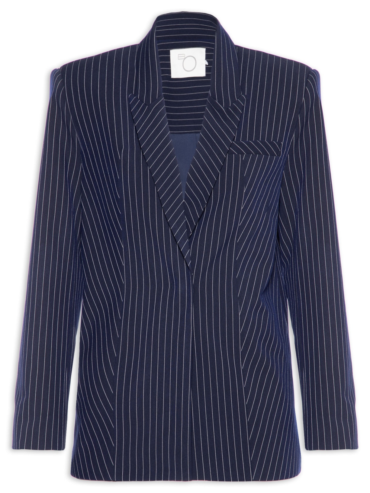 Blazer Feminino Oversized Manga Longa Com Faixa Azul Bo