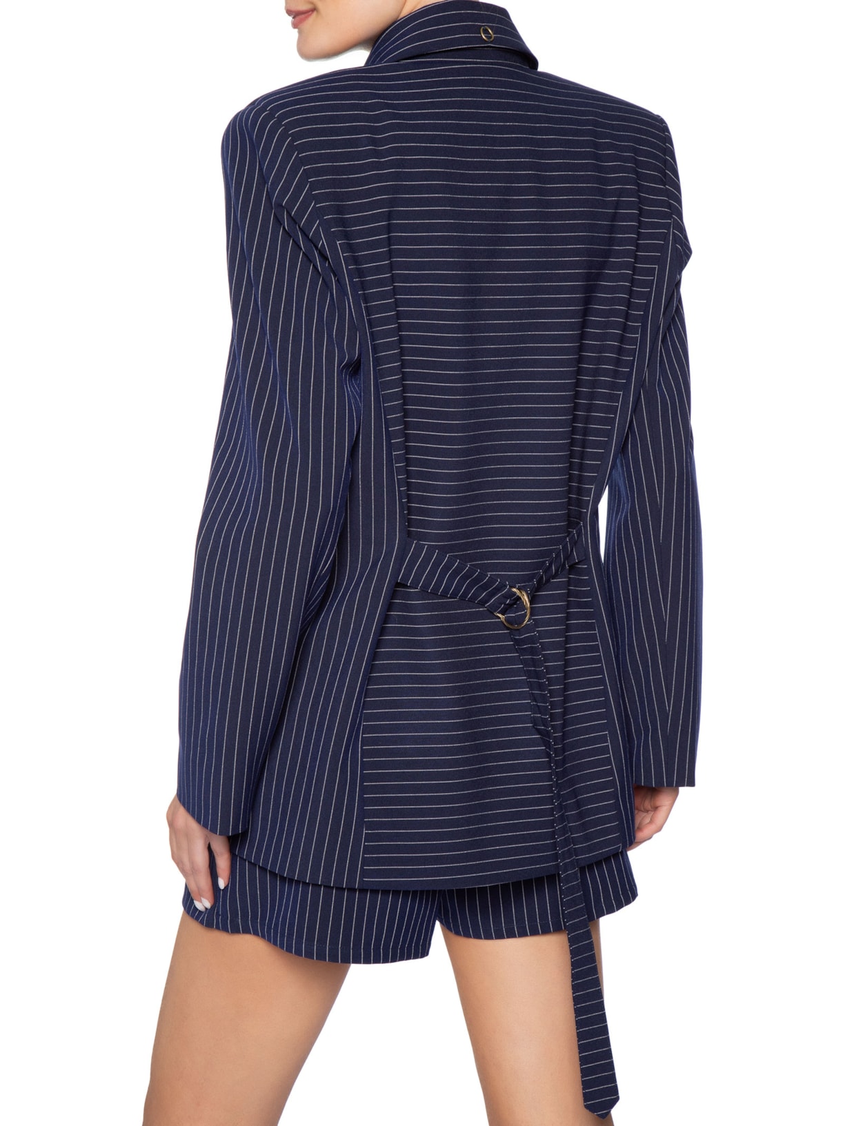 Blazer Feminino Oversized Manga Longa Com Faixa Azul Bo