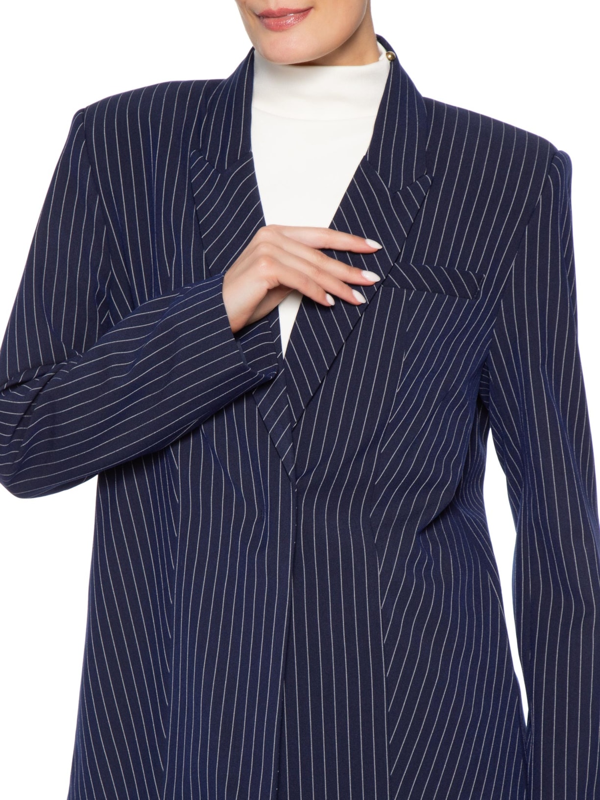 Blazer Feminino Oversized Manga Longa Com Faixa Azul Bo