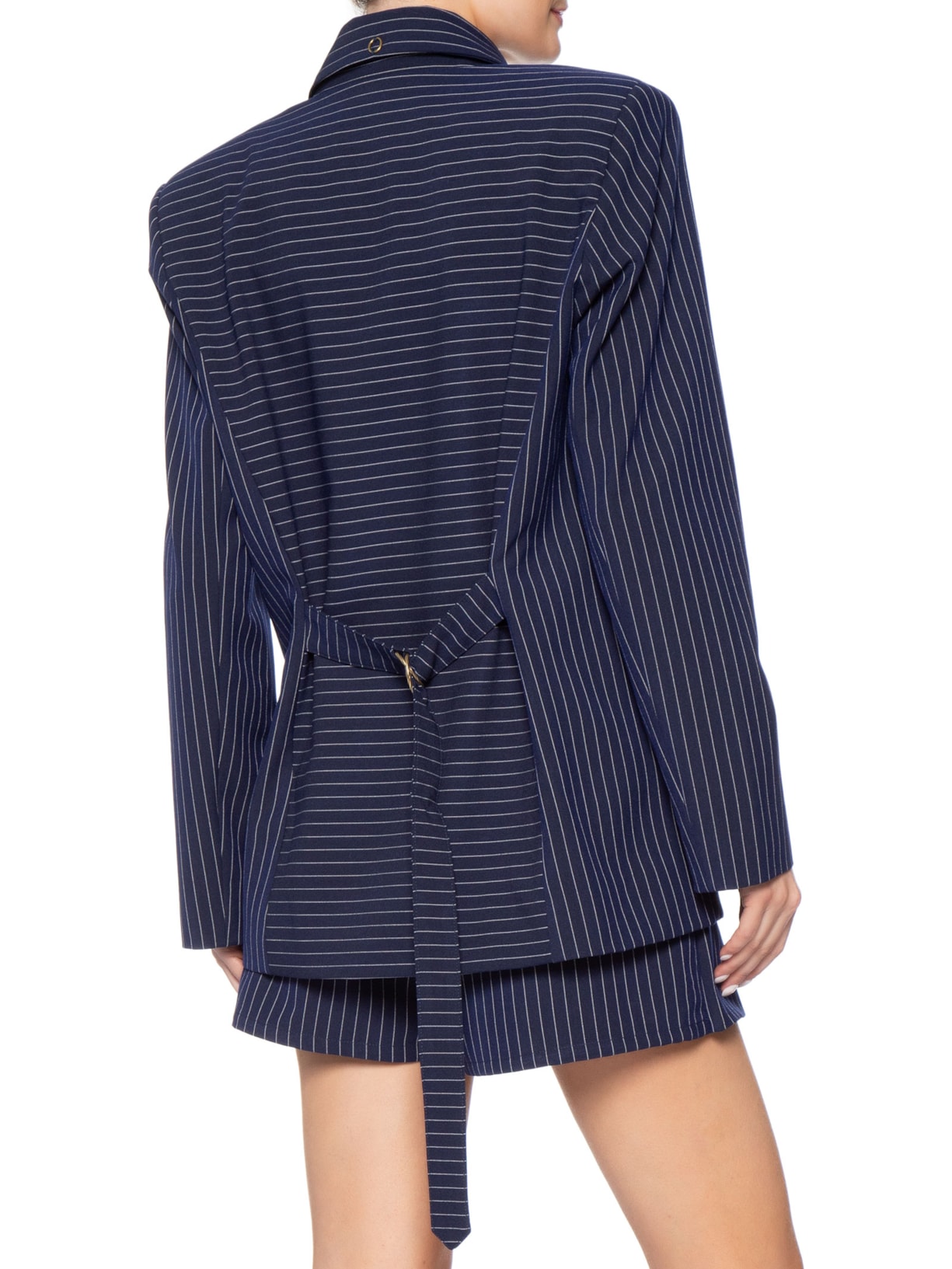Blazer Feminino Oversized Manga Longa Com Faixa Azul Bo