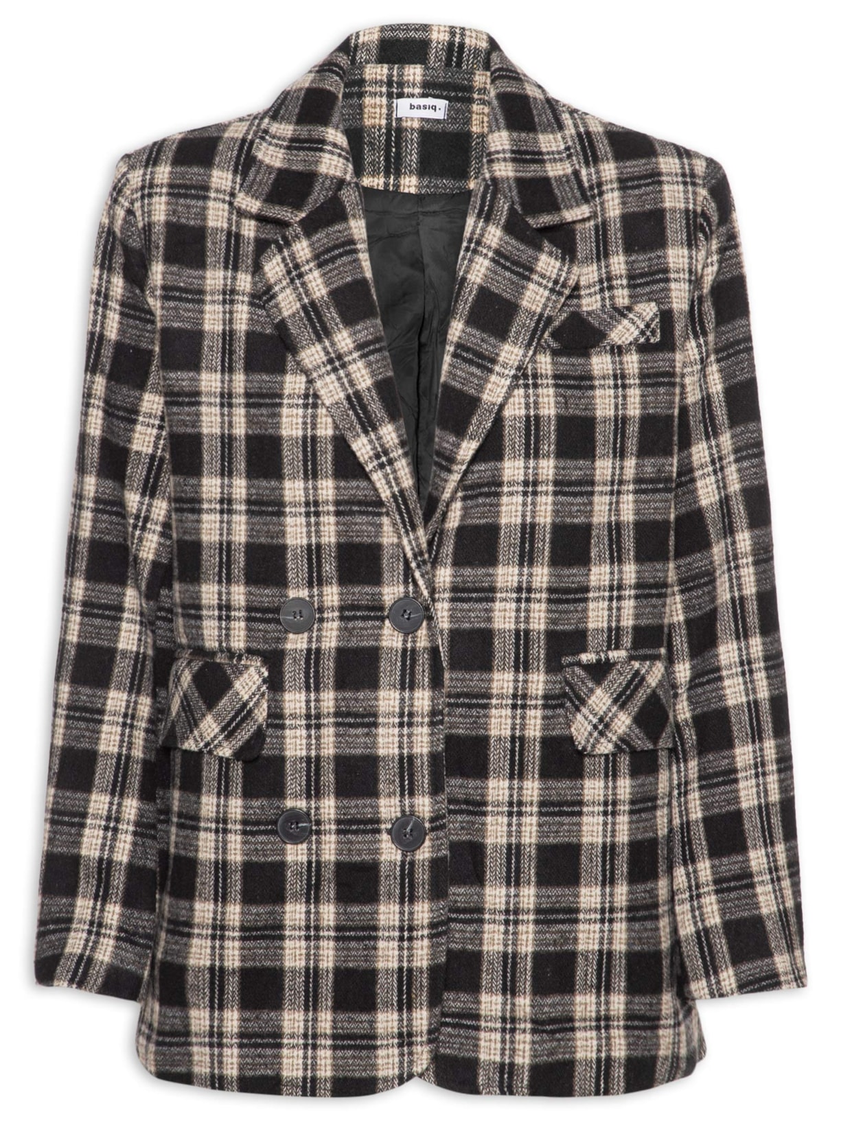Blazer Feminino Oversized Xadrez Preto Basiq