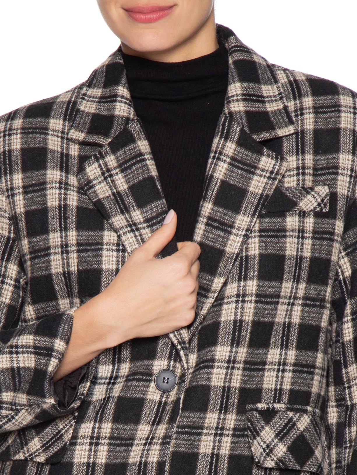 Blazer Feminino Oversized Xadrez Preto Basiq