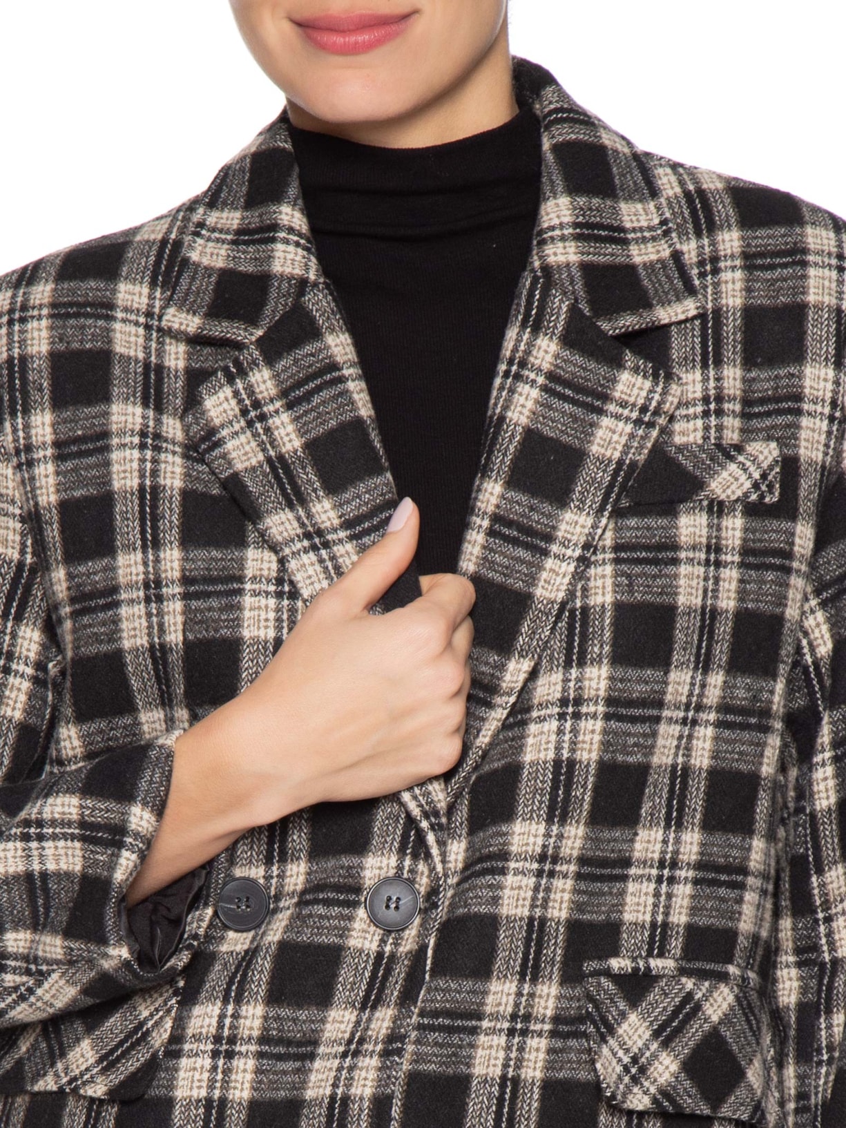 Blazer Feminino Oversized Xadrez Preto Basiq