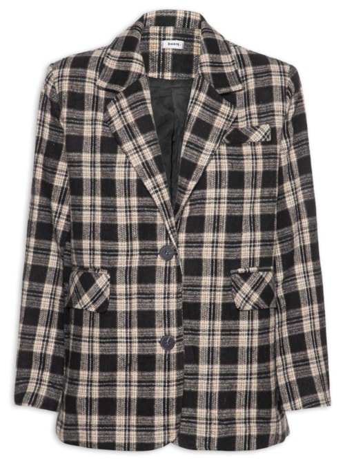 Blazer Feminino Oversized Xadrez - Preto