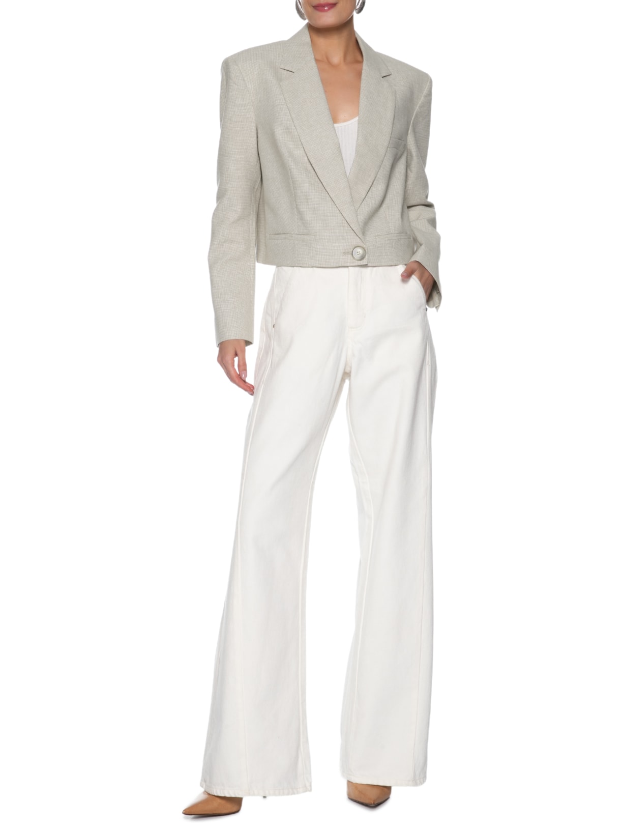 Blazer Feminino Quadradinho Pied de Poule Bege Animale