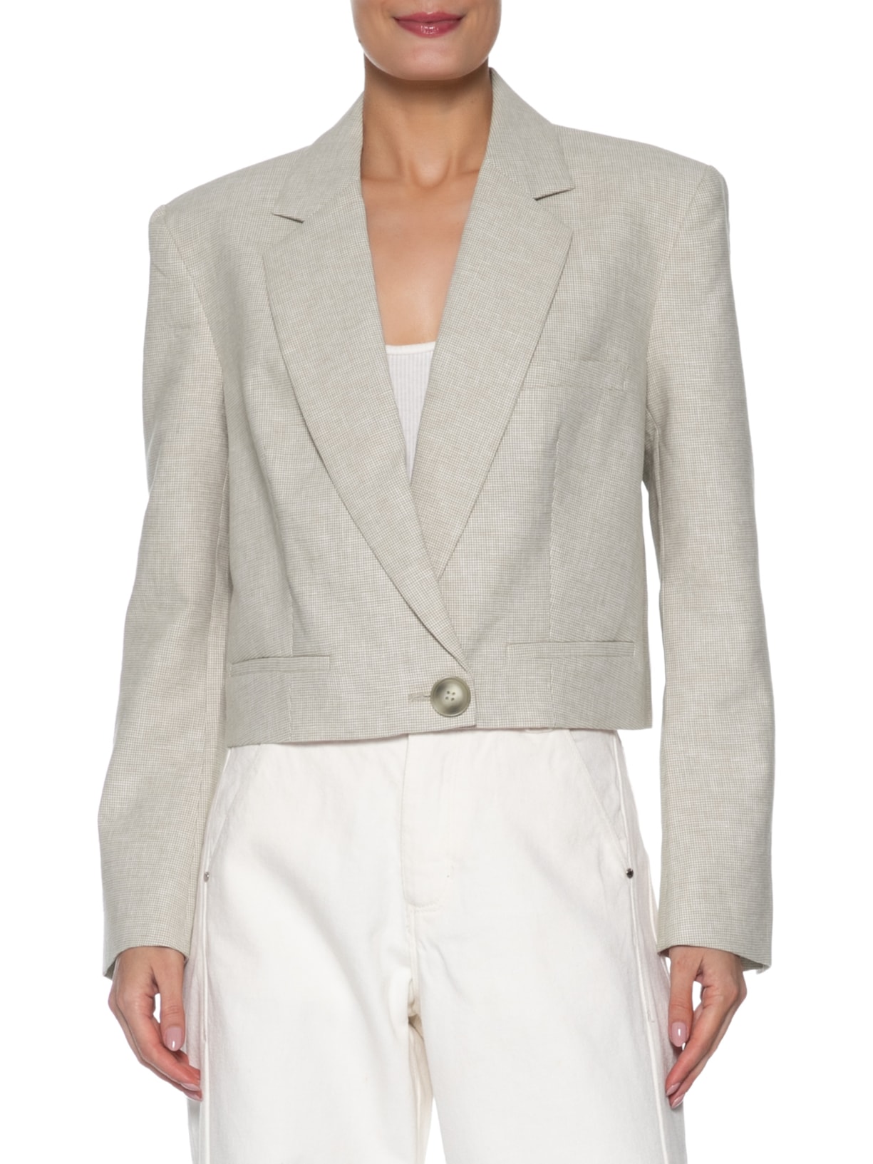 Blazer Feminino Quadradinho Pied de Poule Bege Animale