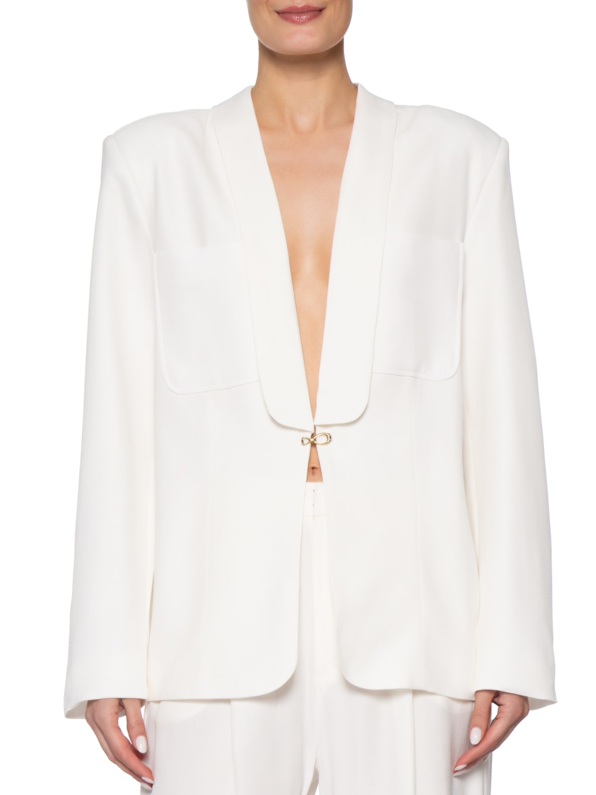 Blazer Feminino Regular Alongado Com Faixa Branco Bo