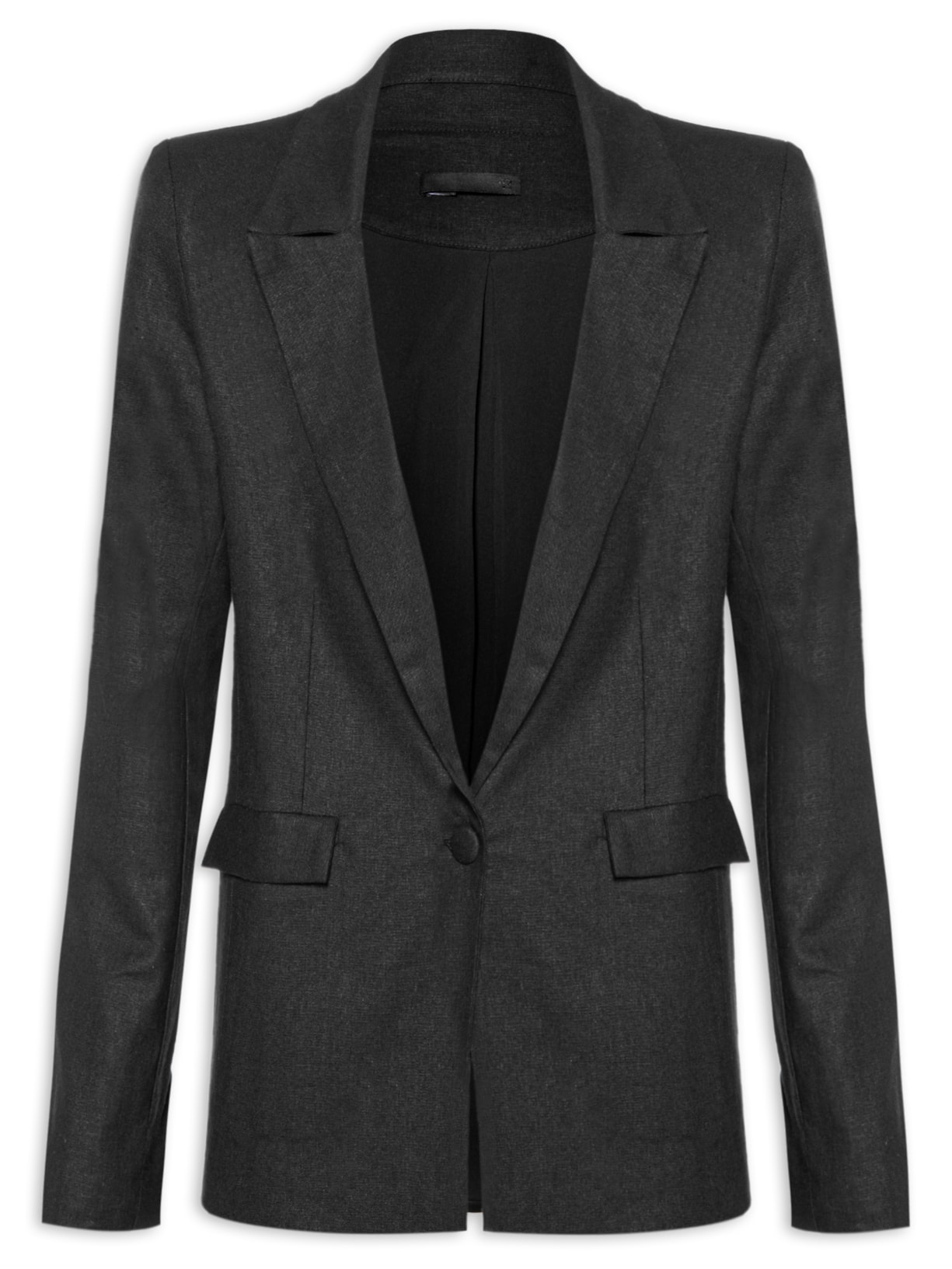 Blazer Feminino Reto E Alongado Em Linho Misto - Preto