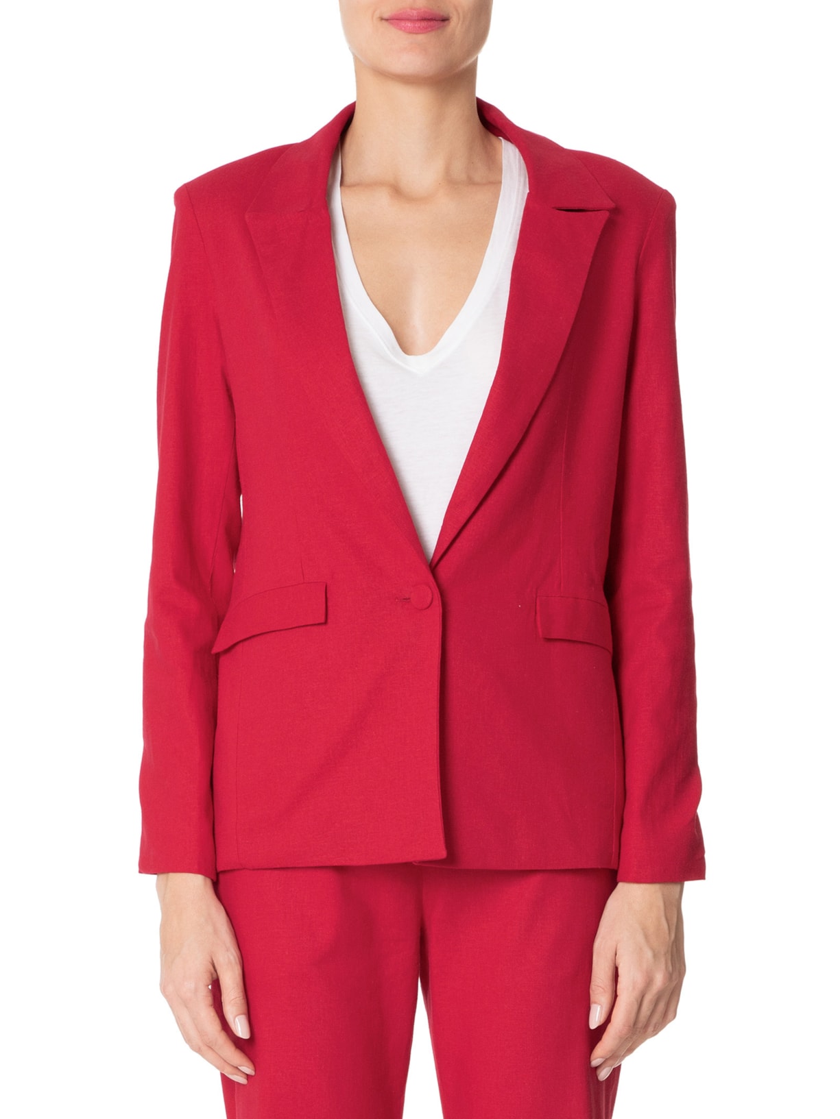 Blazer Feminino Reto E Alongado Em Linho Misto Vermelho '2Essential