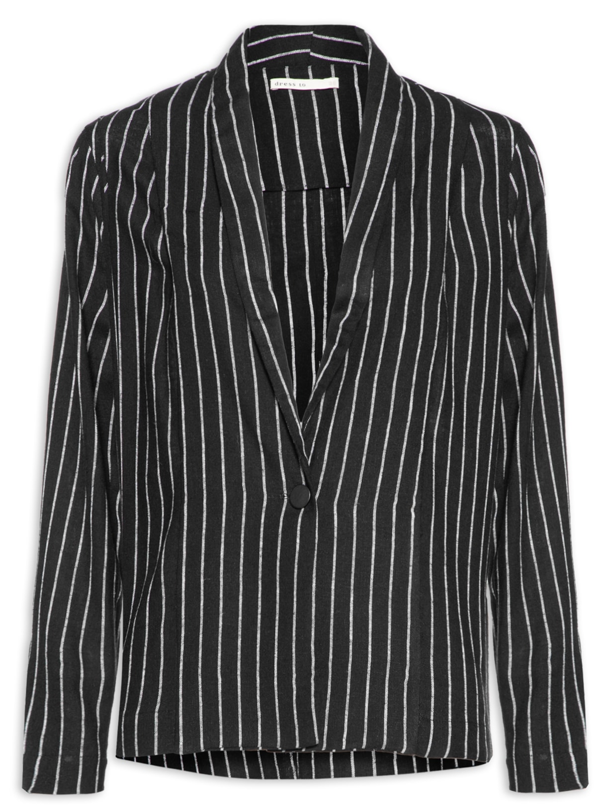 Blazer Feminino Risca De Giz Punho Botões - Preto