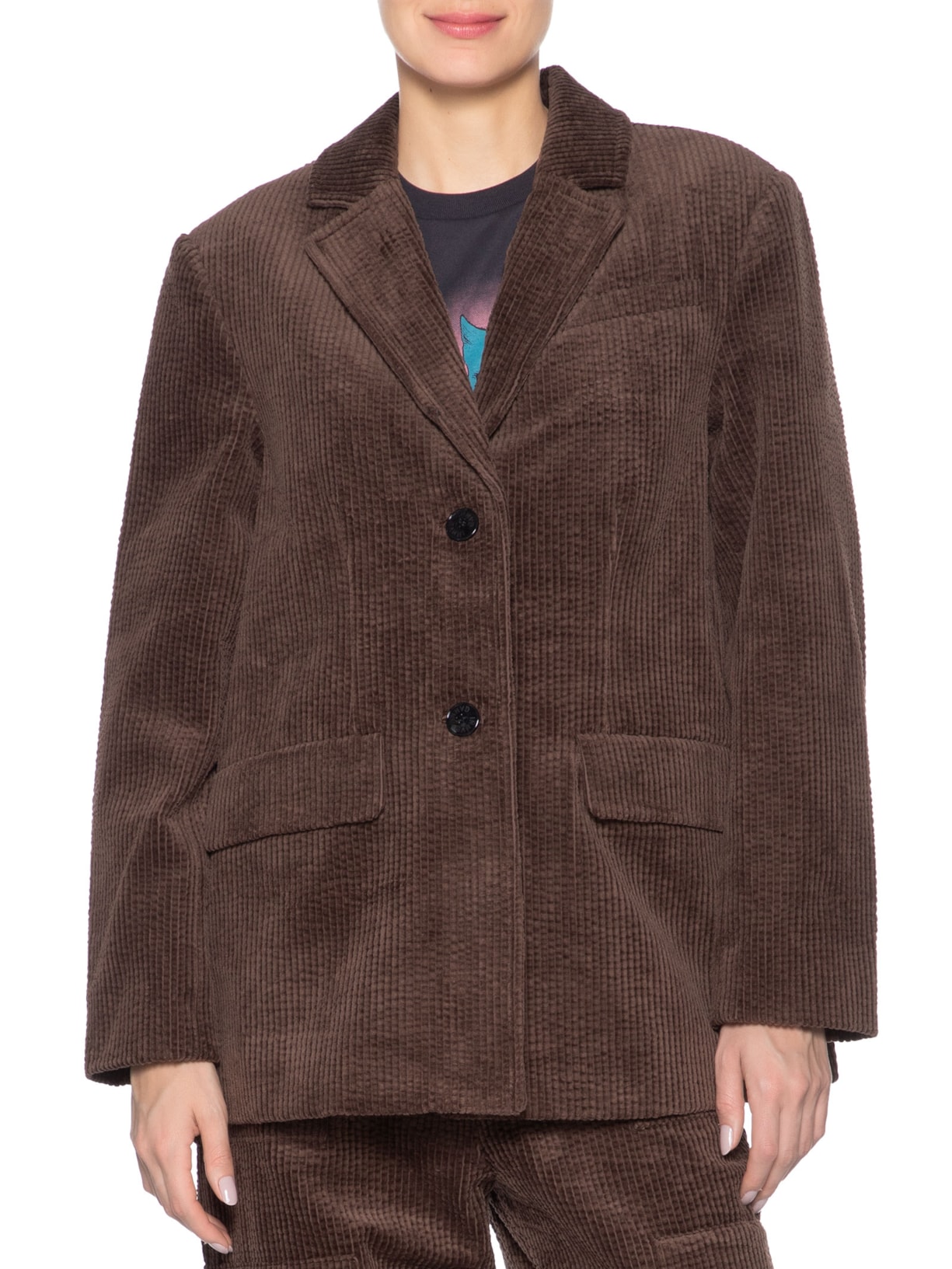 Blazer Feminino Seersucker Curduroy Marrom Ganni