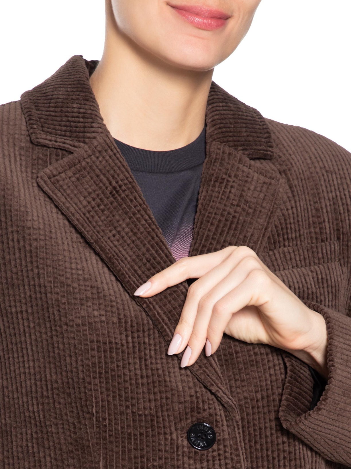 Blazer Feminino Seersucker Curduroy Marrom Ganni