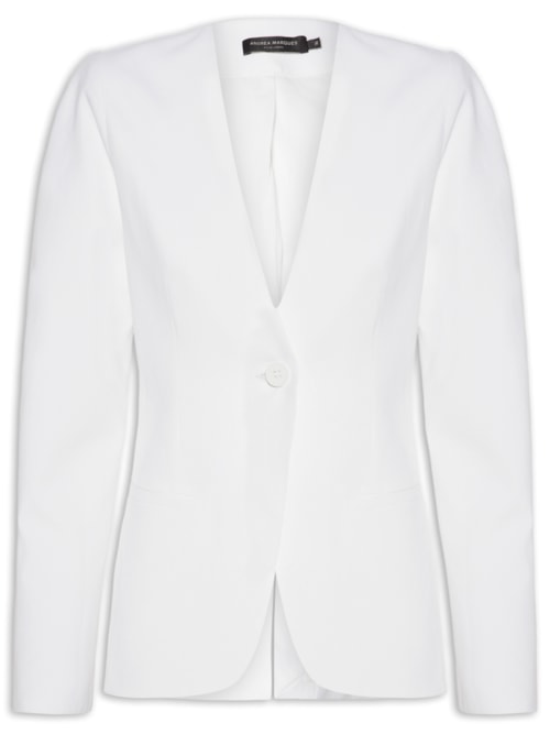 Blazer Feminino Sem Gola Manga Arco - Branco