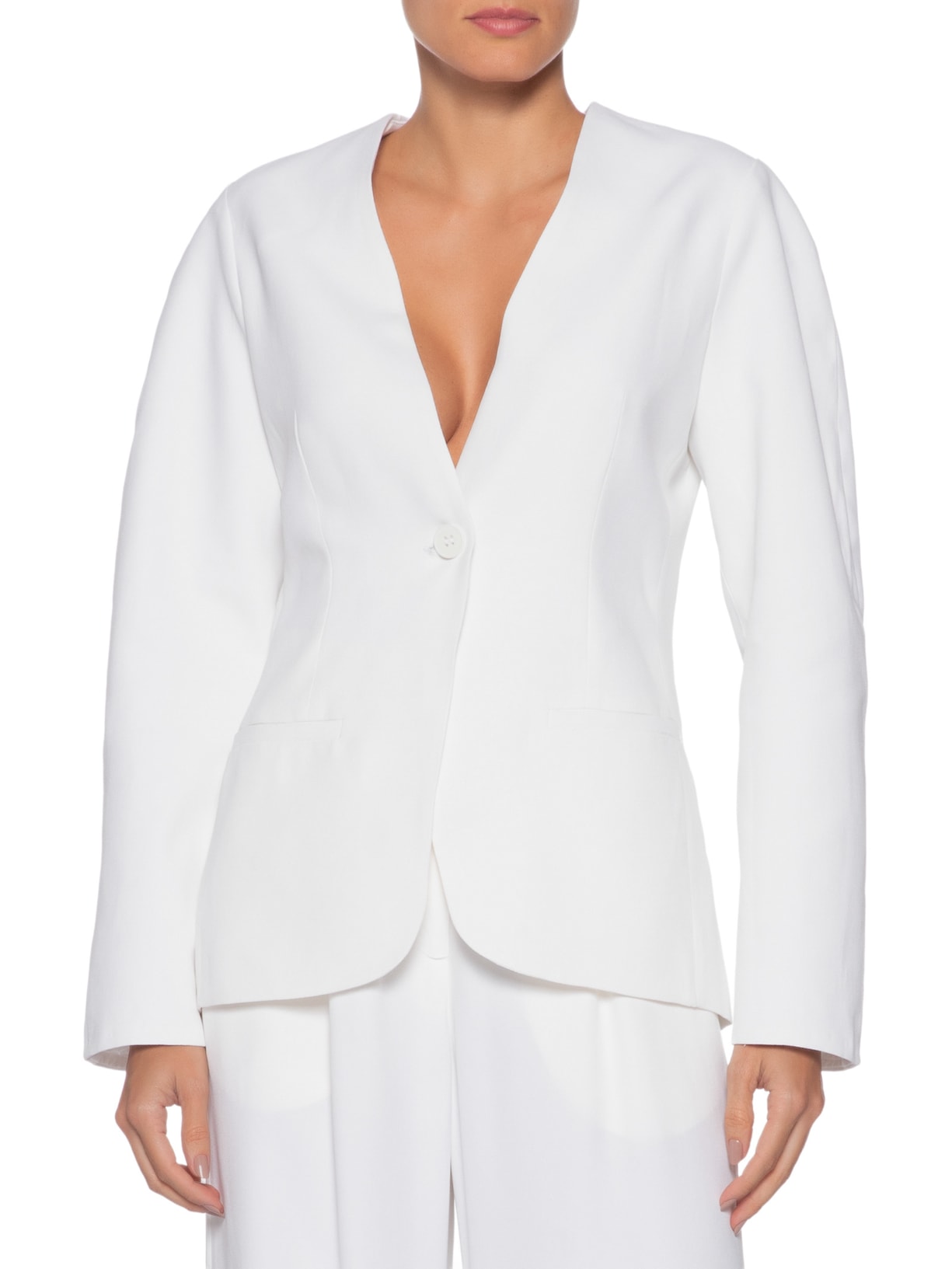 Blazer Feminino Sem Gola Manga Arco Branco Andrea Marques