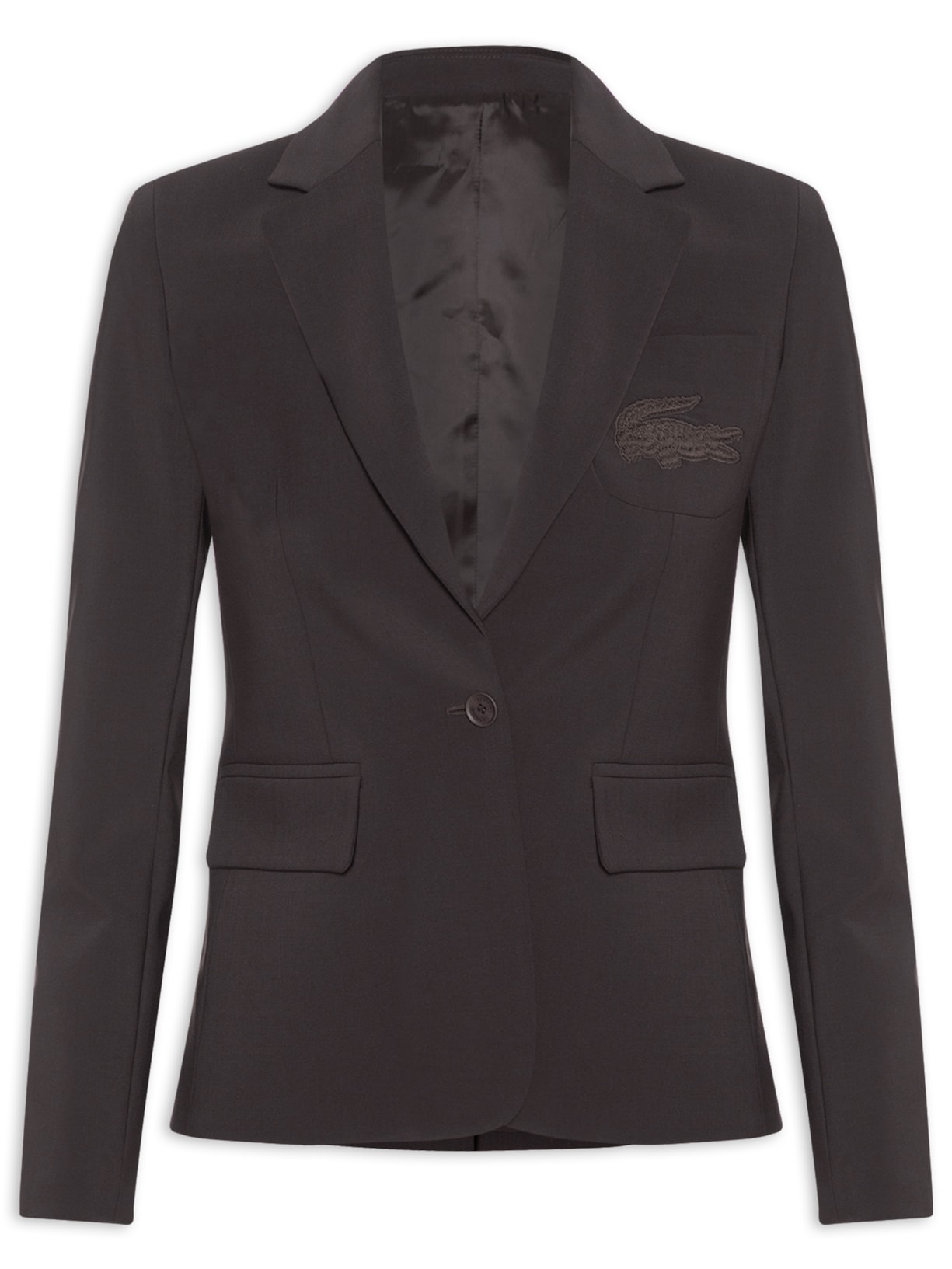 Blazer Feminino Slim Fit De Lã Com Logo Bordado - Marrom