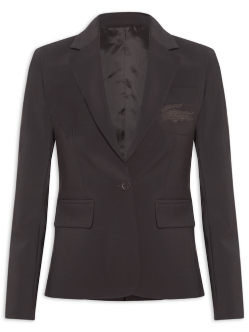 Blazer Feminino Slim Fit De Lã Com Logo Bordado - Marrom