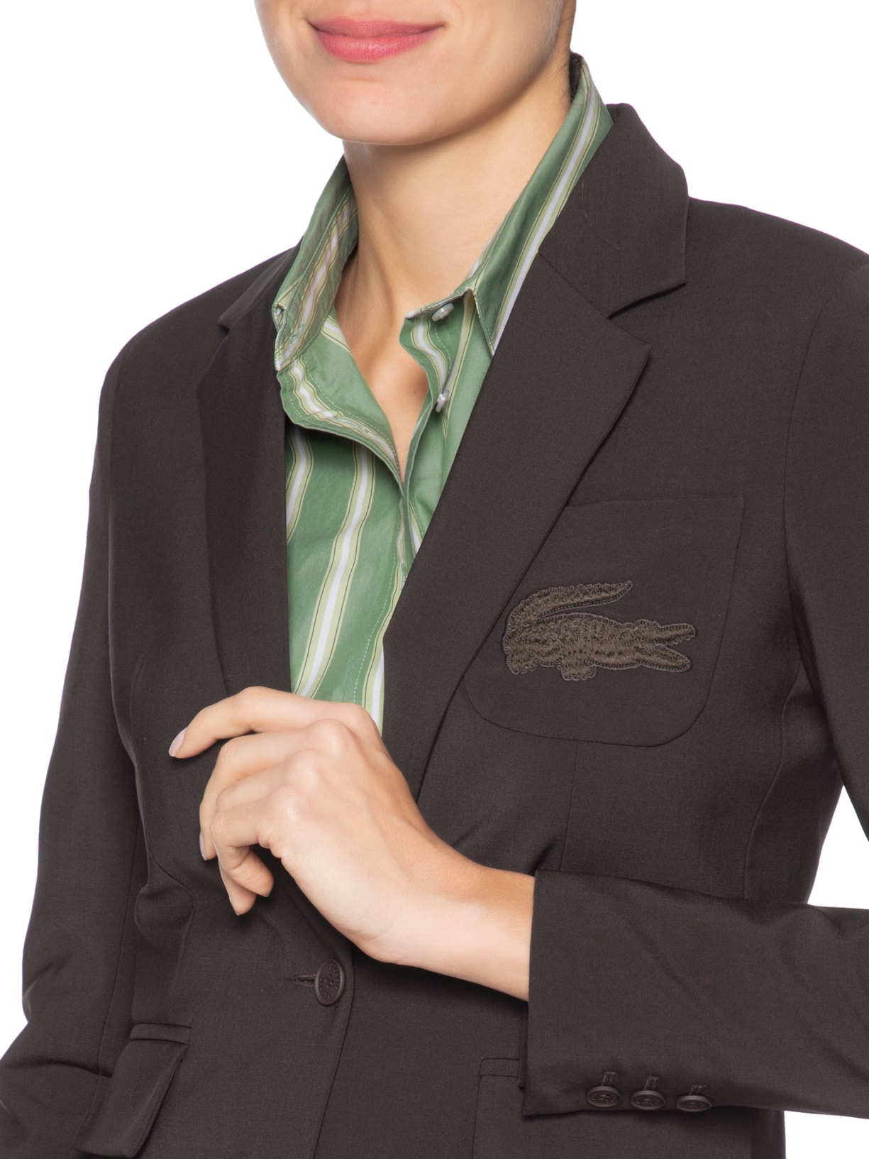 Blazer Feminino Slim Fit De Lã Com Logo Bordado Marrom Lacoste
