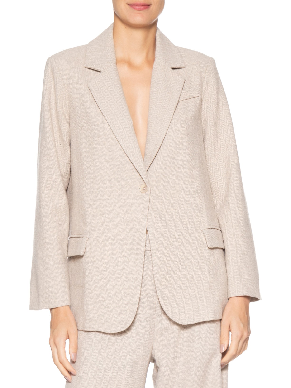 Blazer Feminino Texturizado Bege Basiq
