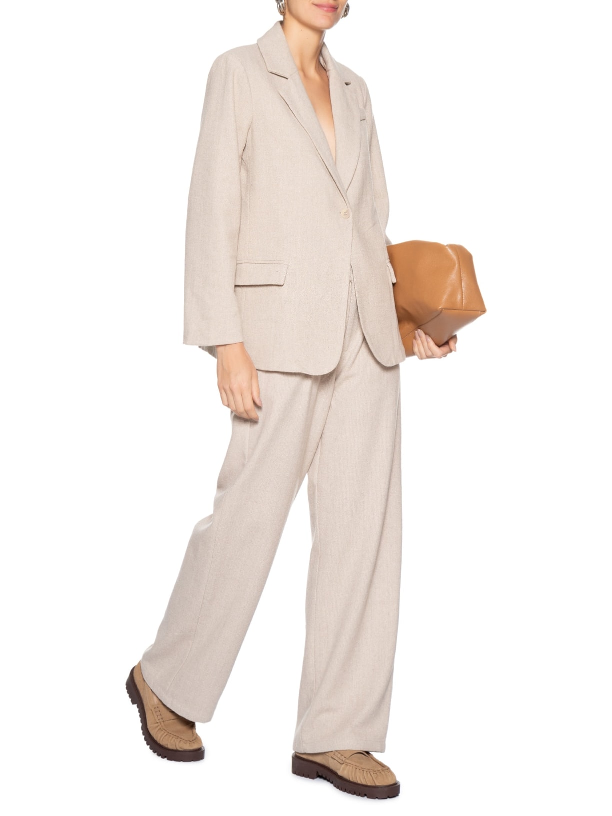 Blazer Feminino Texturizado Bege Basiq