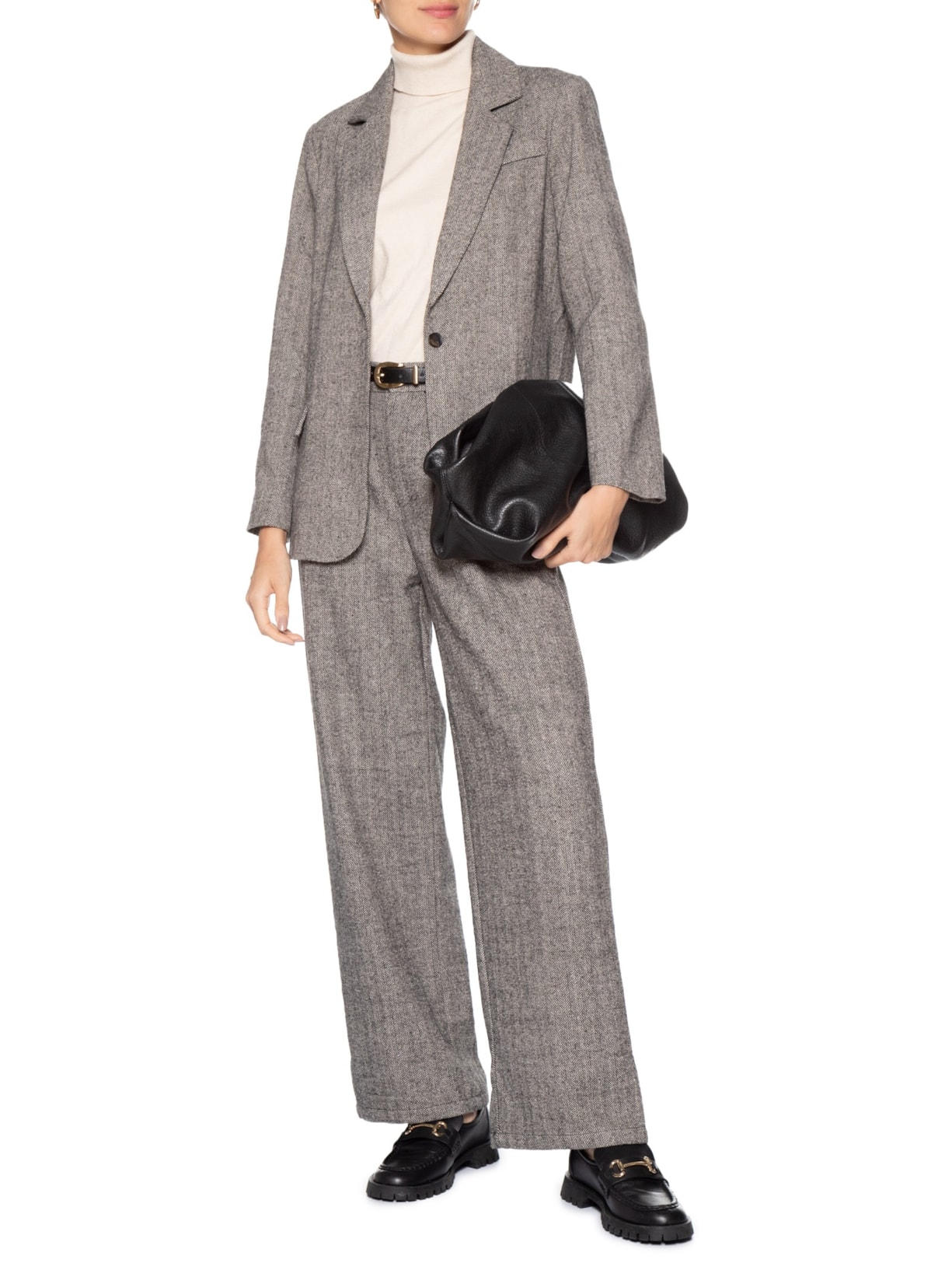 Blazer Feminino Texturizado Cinza Basiq