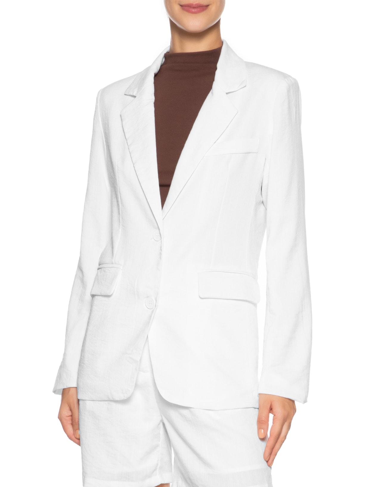 Blazer Feminino Texturizado Com Bolso Branco Basiq