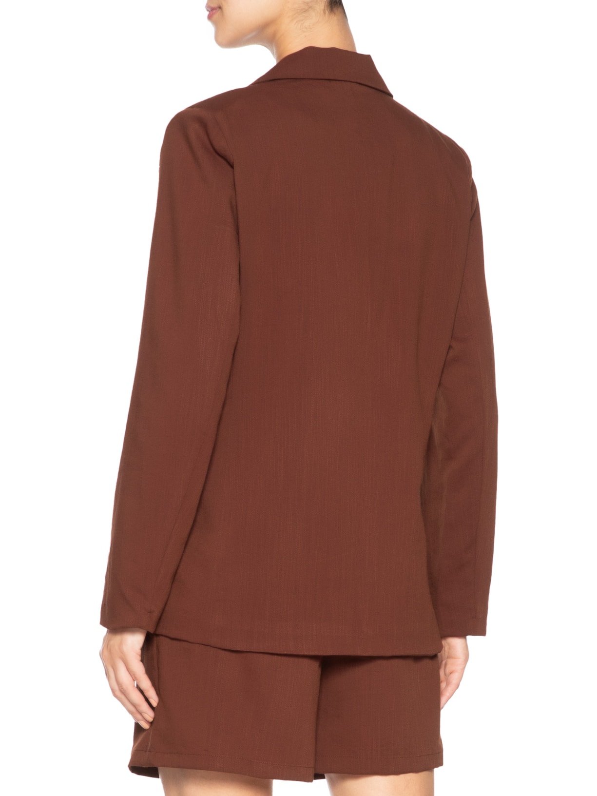 Blazer Feminino Texturizado Com Bolso Marrom Basiq