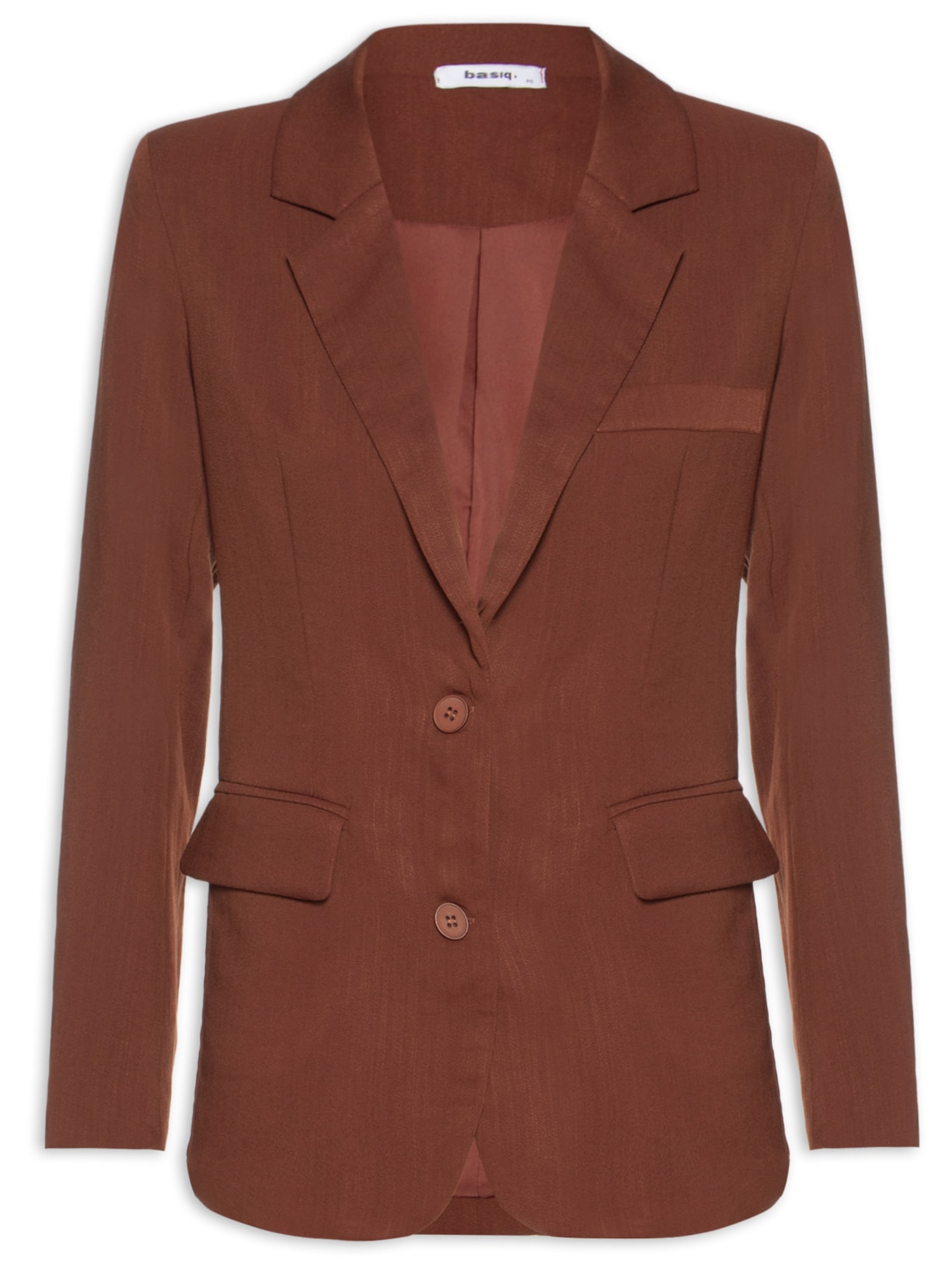 Blazer Feminino Texturizado Com Bolso Marrom Basiq