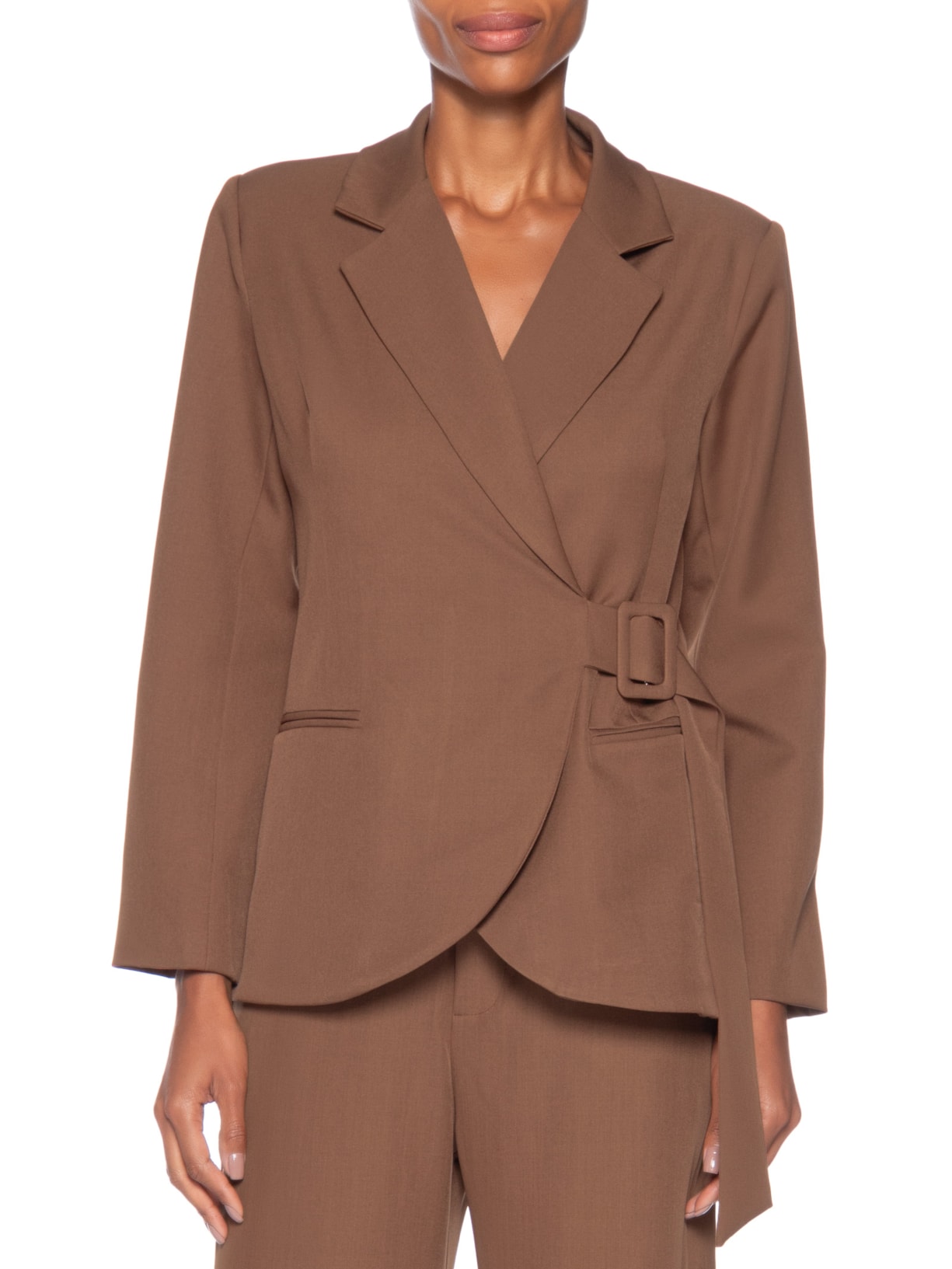 Blazer Feminino Transpassado Marrom Basiq
