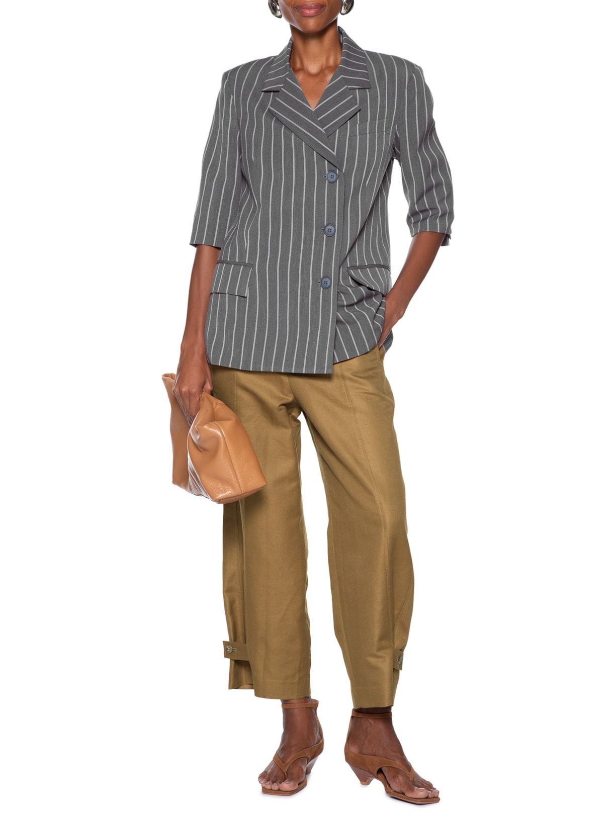 Blazer Feminino Transpasse Melange Cinza Animale