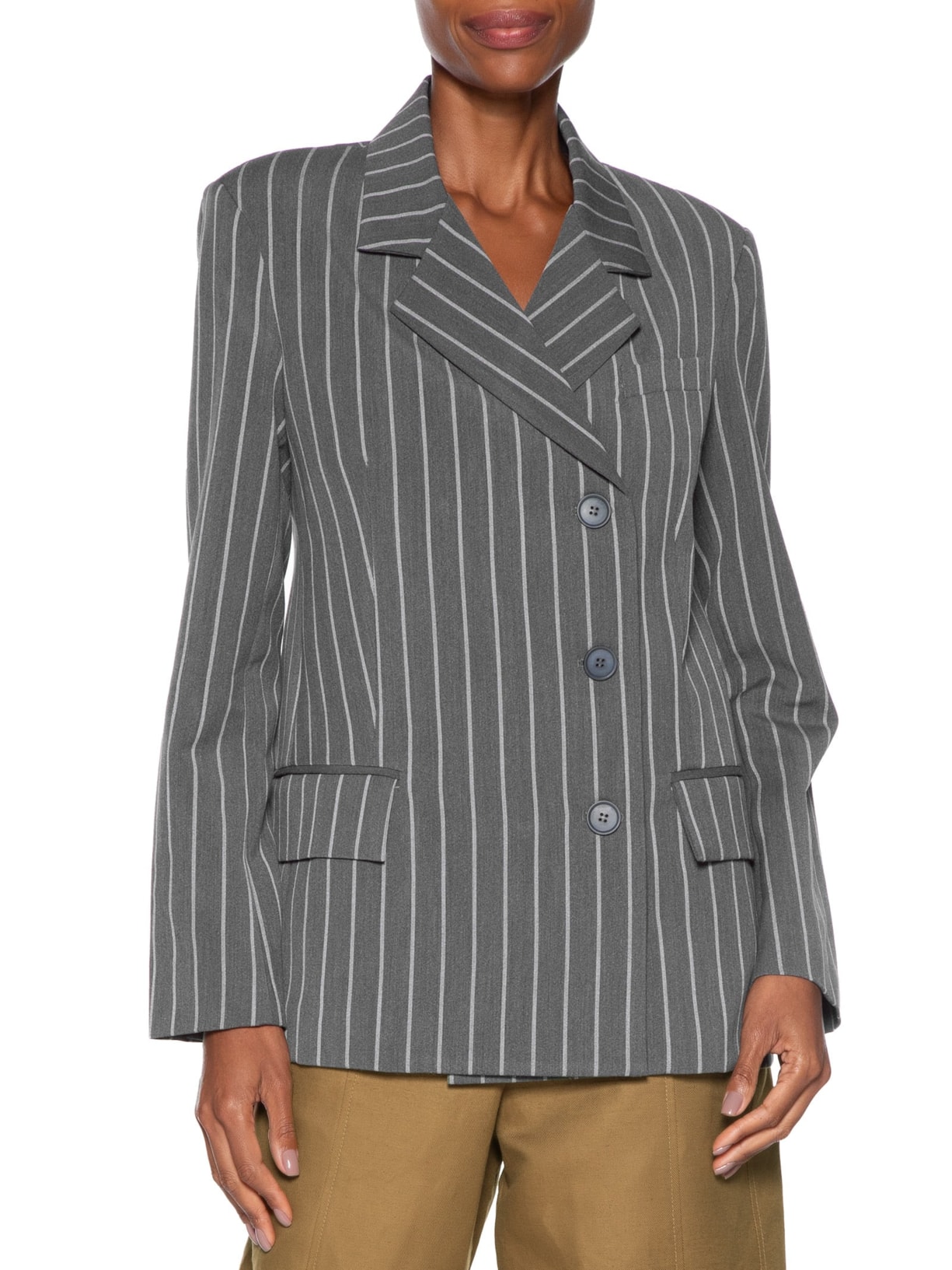 Blazer Feminino Transpasse Melange Cinza Animale