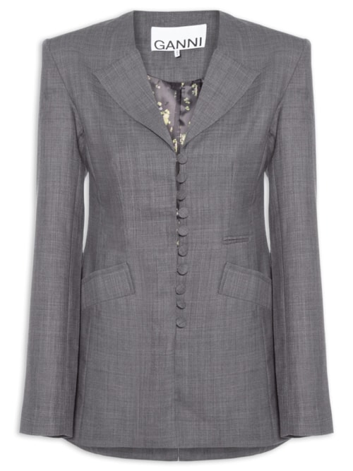 Blazer Feminino Wool Malage Suiting Long Button - Cinza