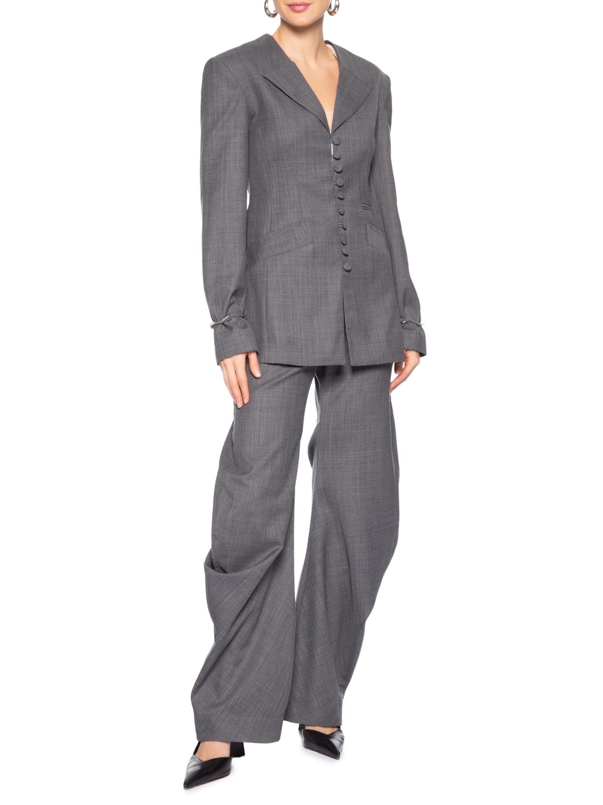 Blazer Feminino Wool Malage Suiting Long Button Cinza Ganni