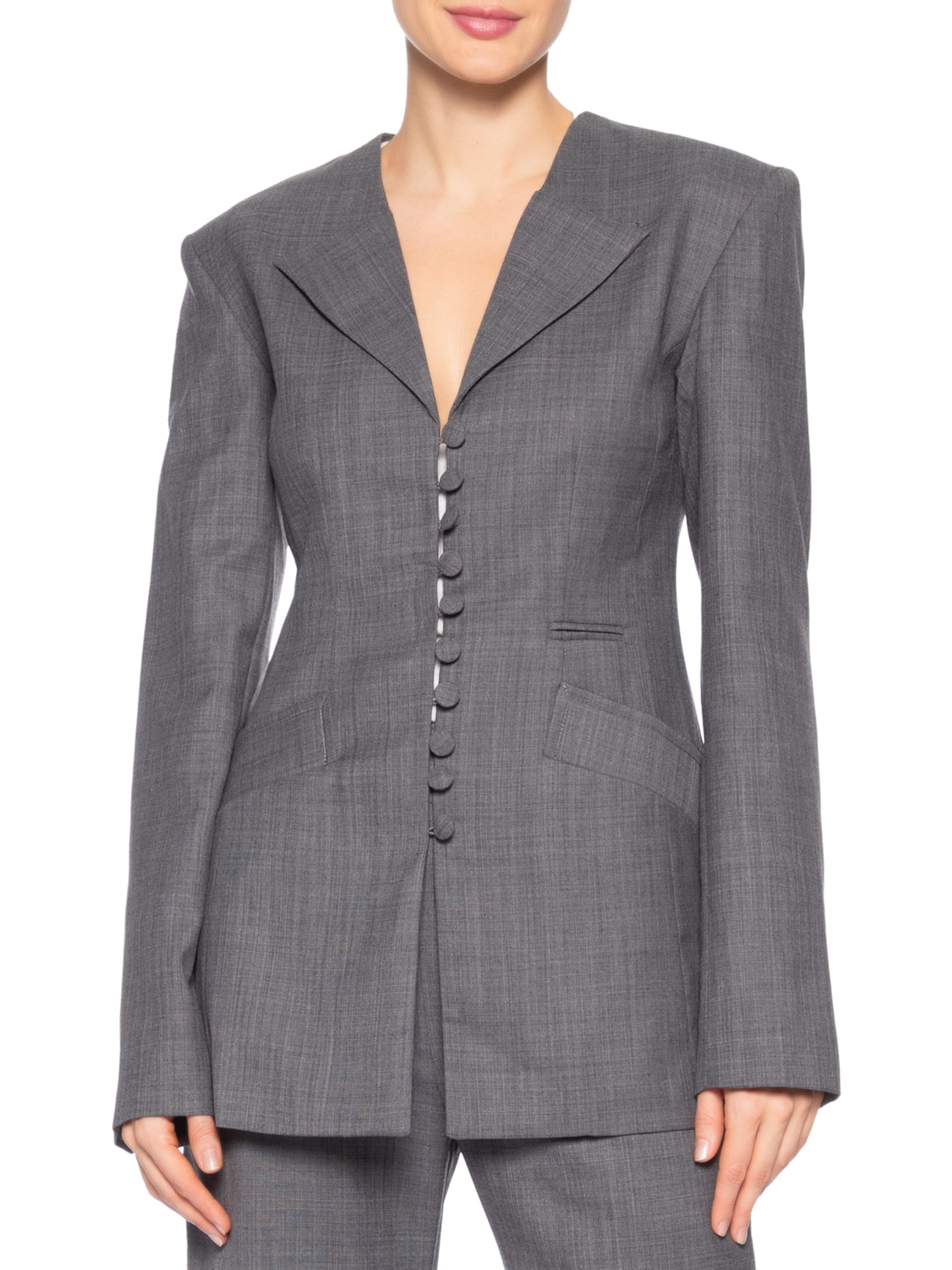 Blazer Feminino Wool Malage Suiting Long Button Cinza Ganni