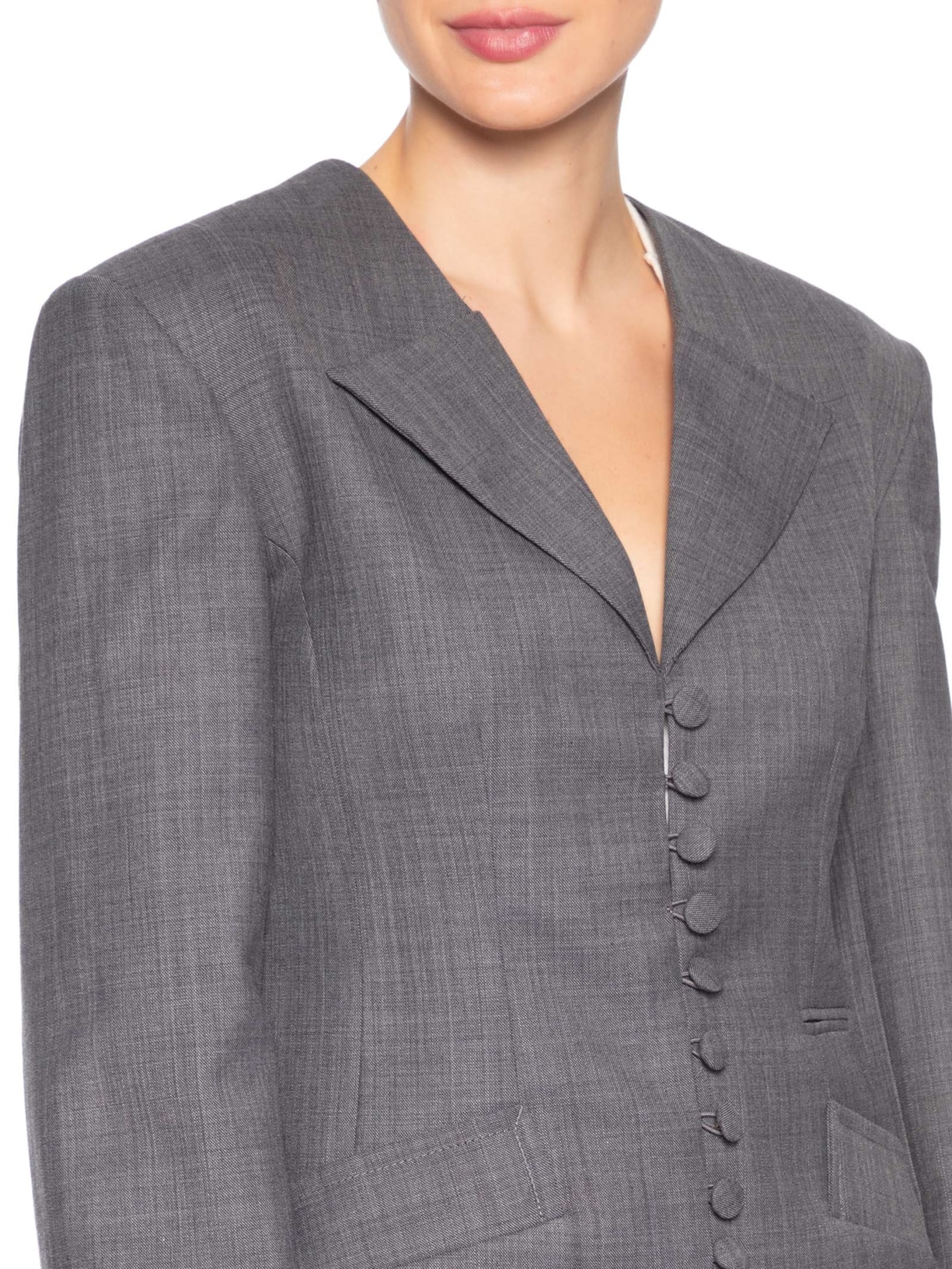 Blazer Feminino Wool Malage Suiting Long Button Cinza Ganni