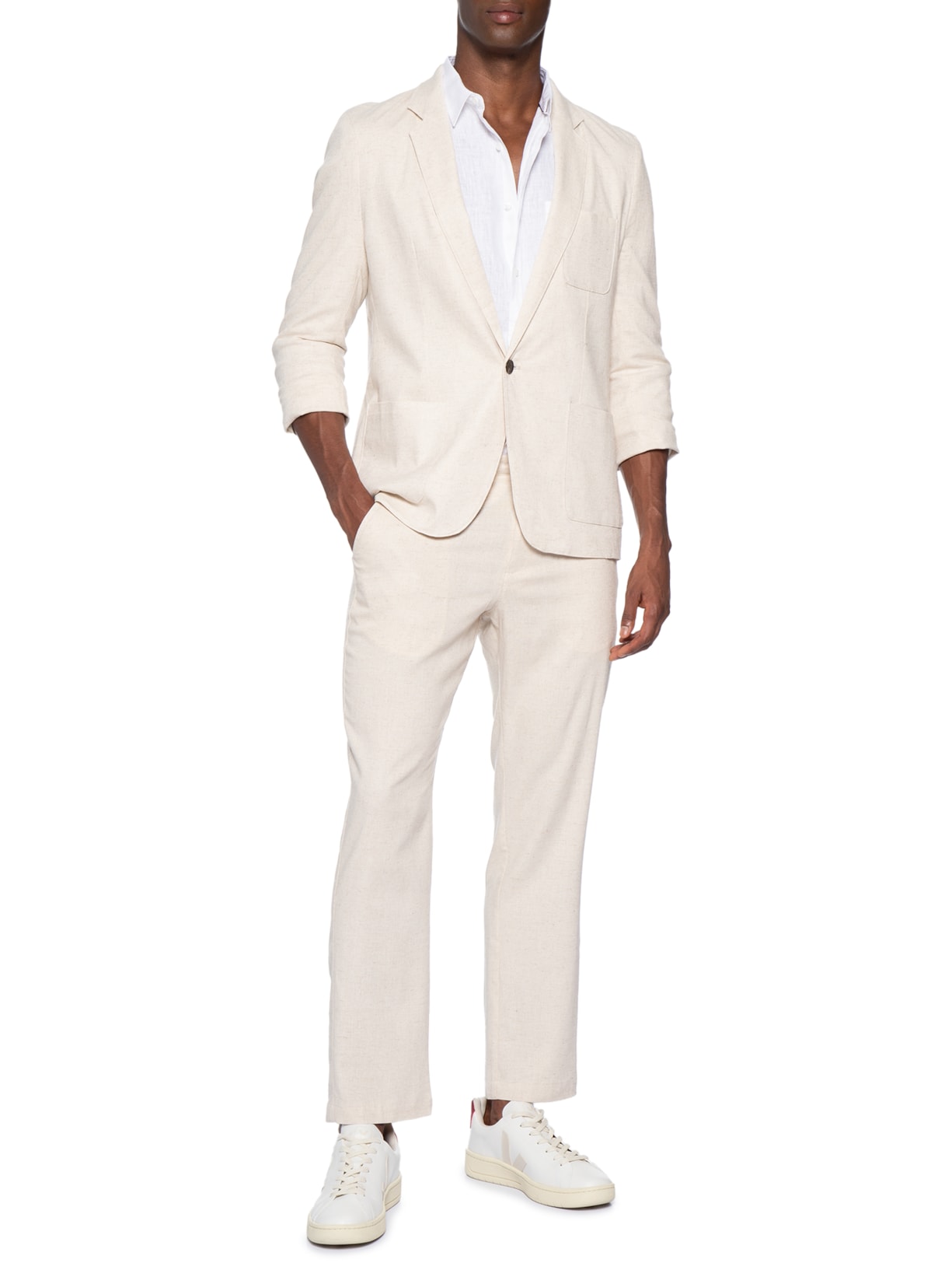 Blazer Masculino Em Blend Linho Bege '2 Essential
