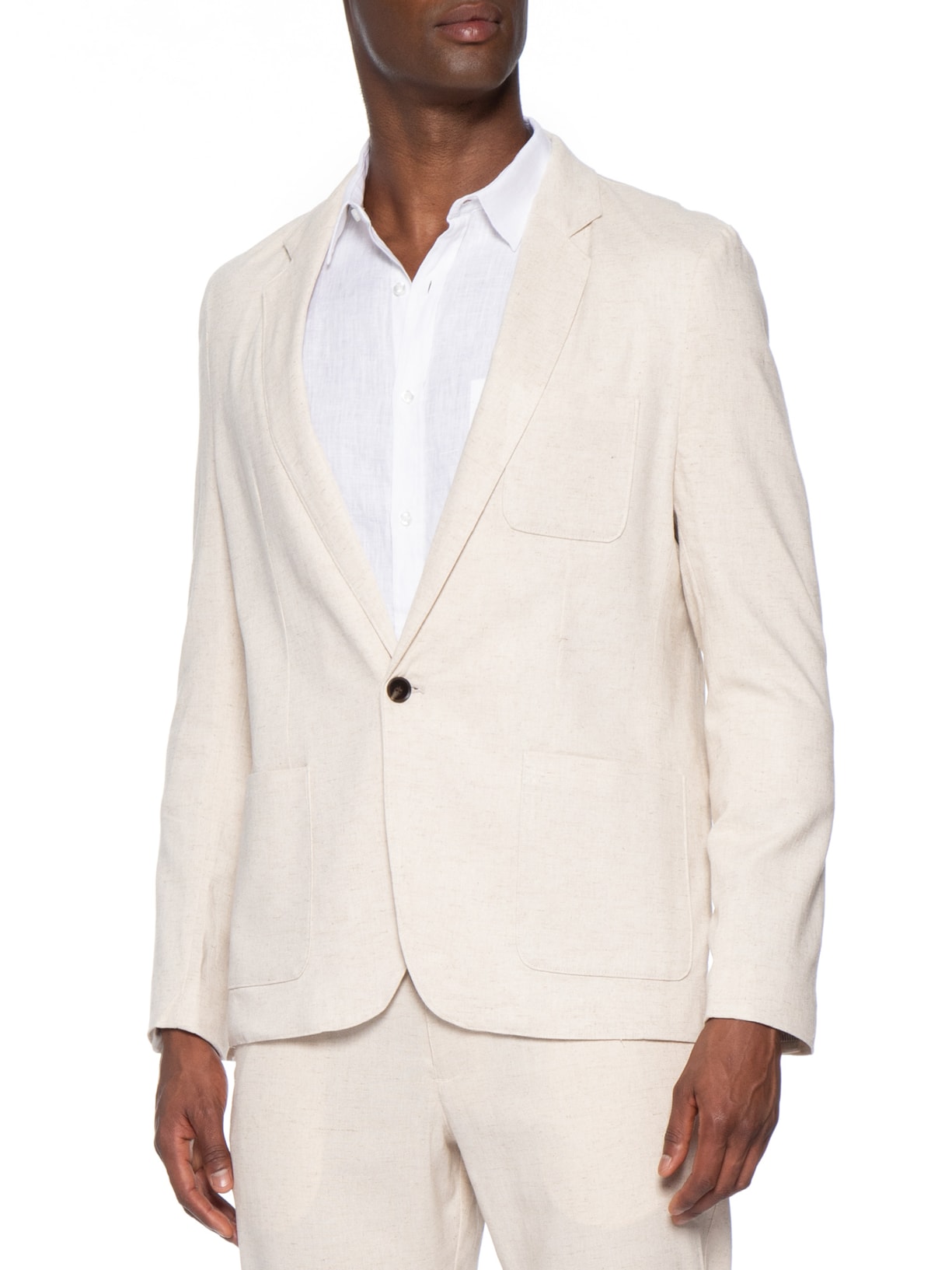 Blazer Masculino Em Blend Linho Bege '2 Essential