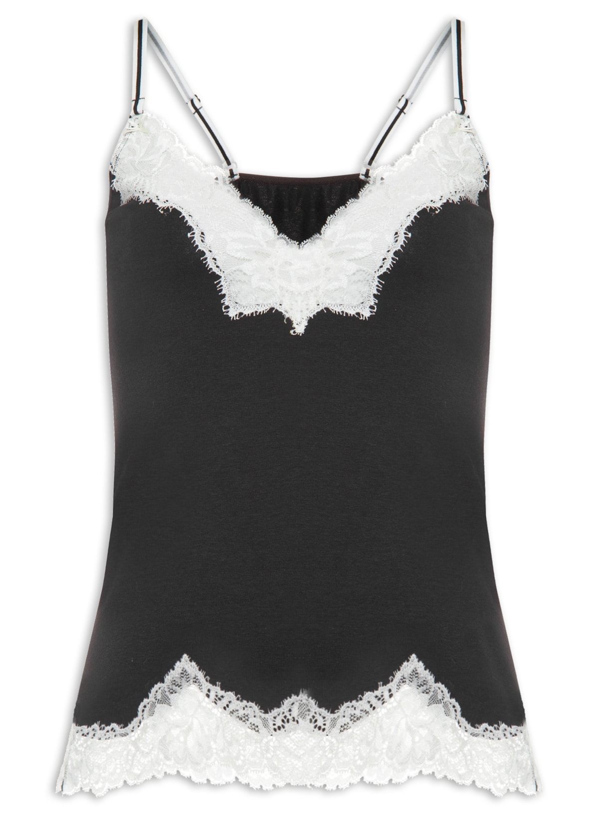 Blusa Alça Flower Cotton - Preto