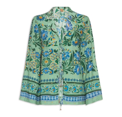 Blusa Amarração Azulejo Florido - Verde