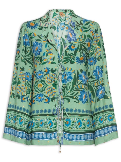 Blusa Amarração Azulejo Florido - Verde