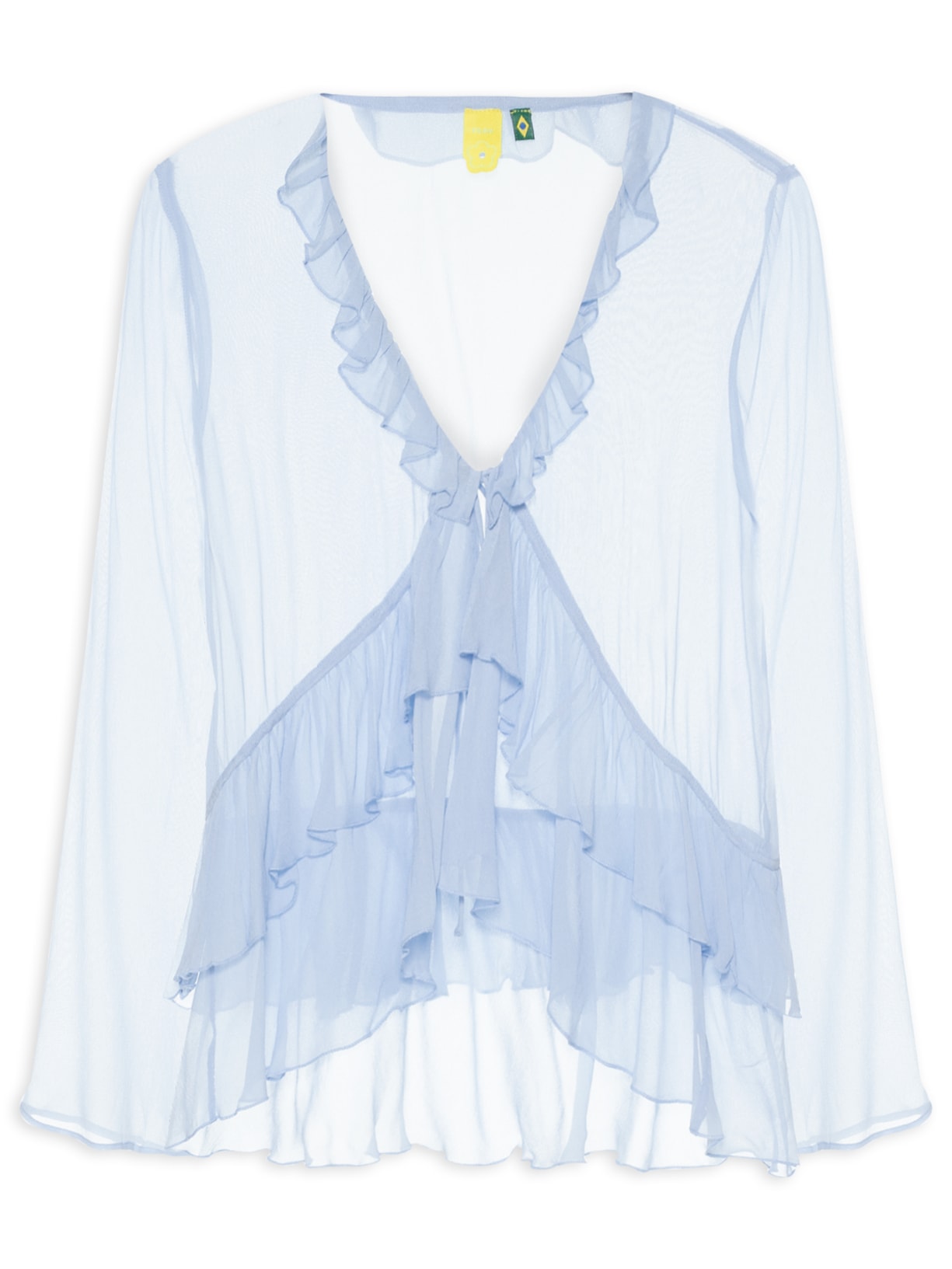 Blusa Amarração Babados Manga - Azul